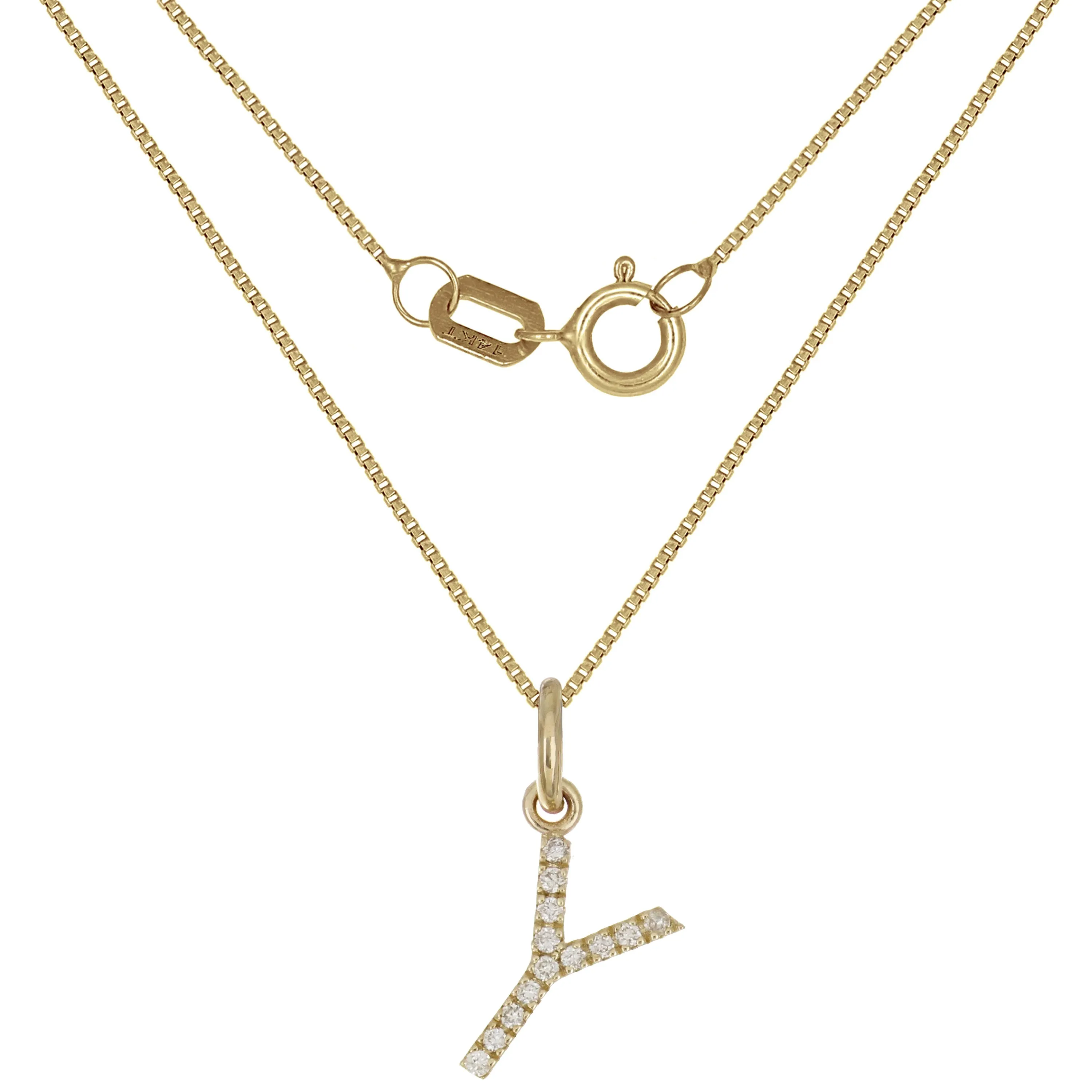 14k Yellow White or Rose Gold Diamond Initial Letter Charm Pendant Necklace 18"