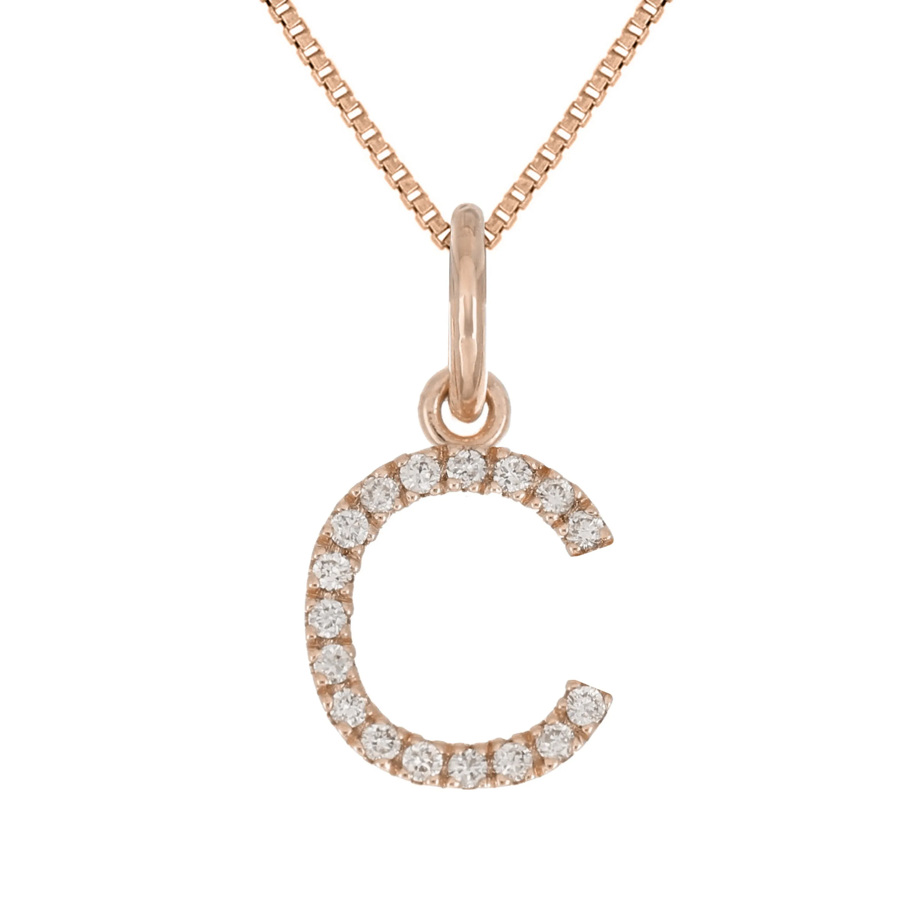 14k Yellow White or Rose Gold Diamond Initial Letter Charm Pendant Necklace 18"