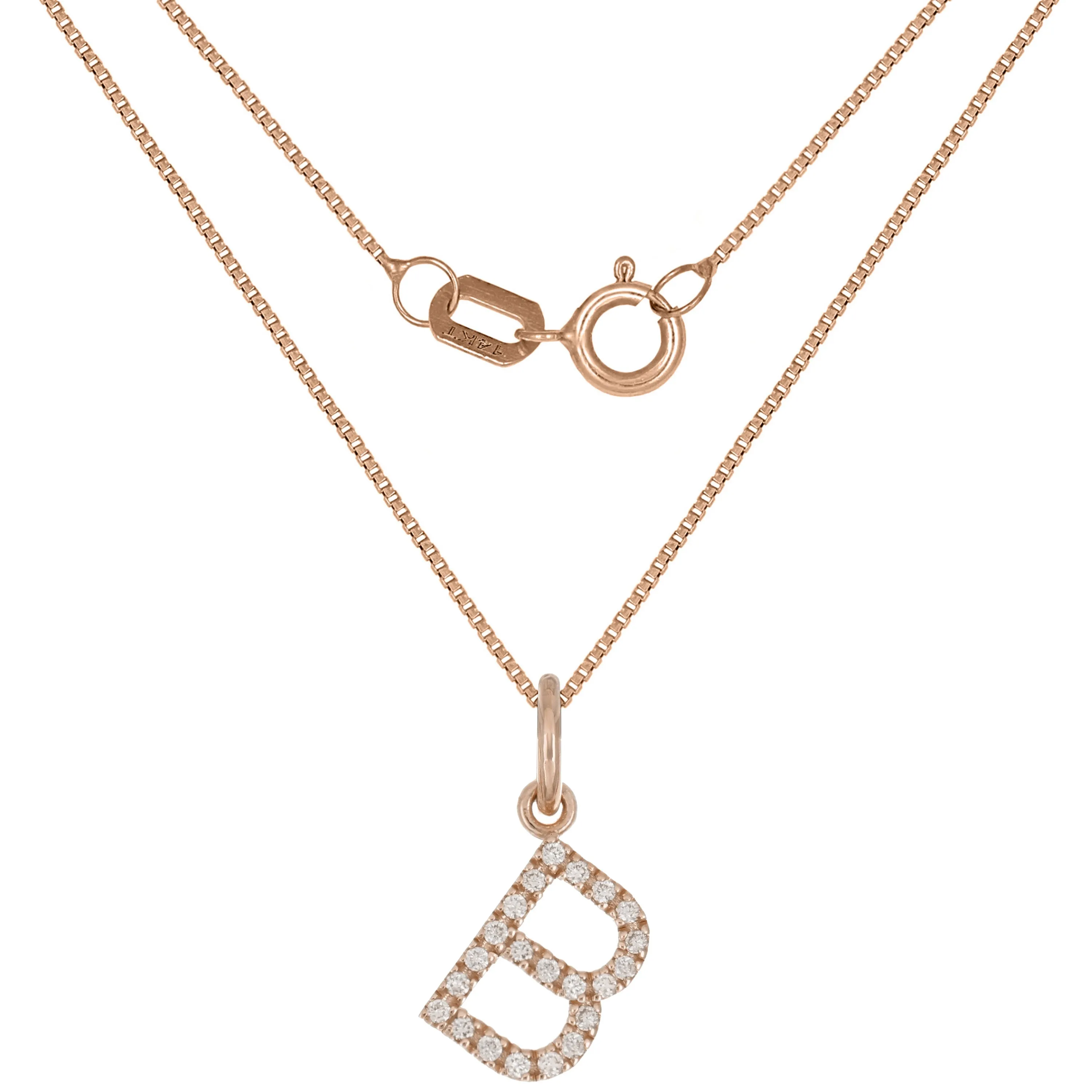 14k Yellow White or Rose Gold Diamond Initial Letter Charm Pendant Necklace 18"