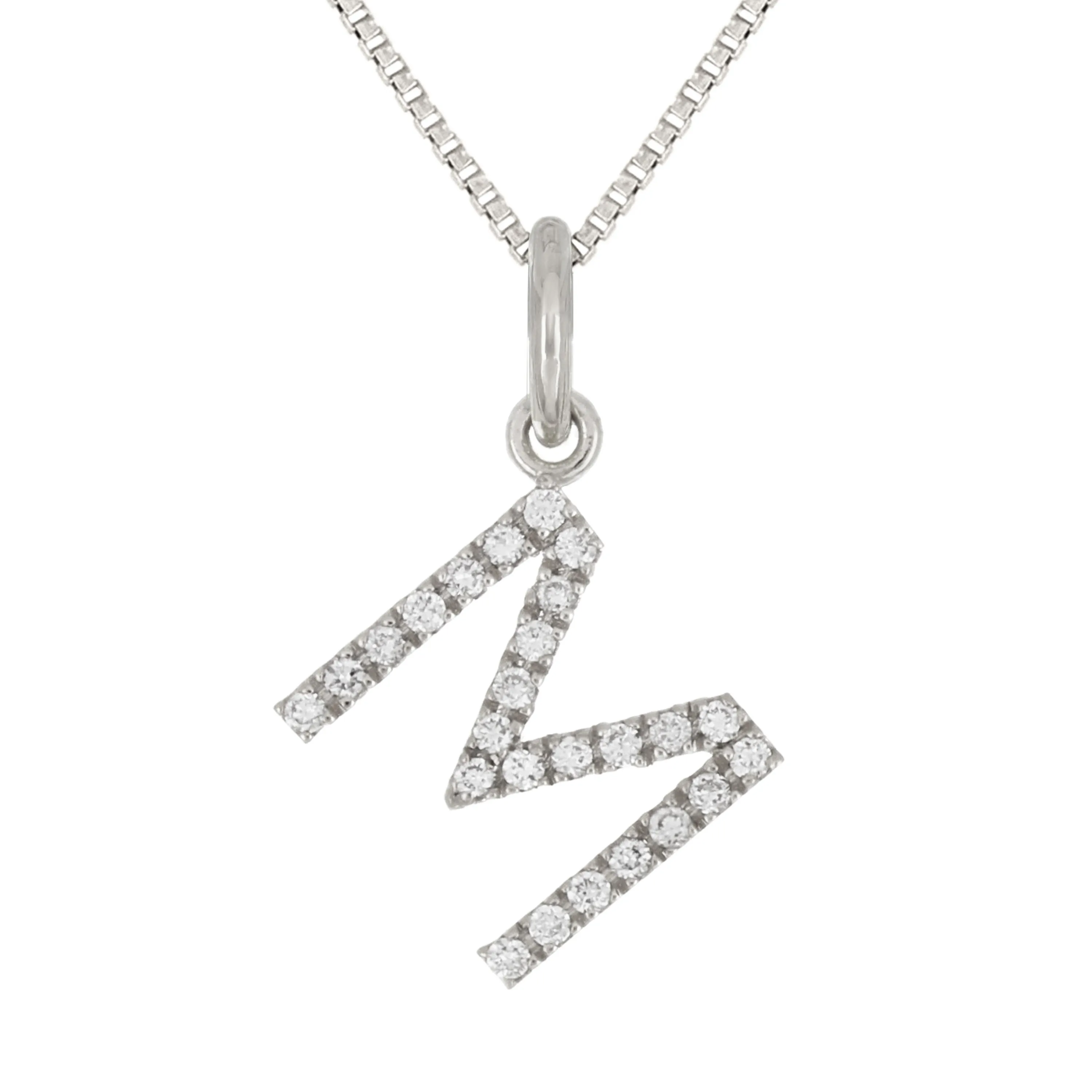 14k Yellow White or Rose Gold Diamond Initial Letter Charm Pendant Necklace 18"