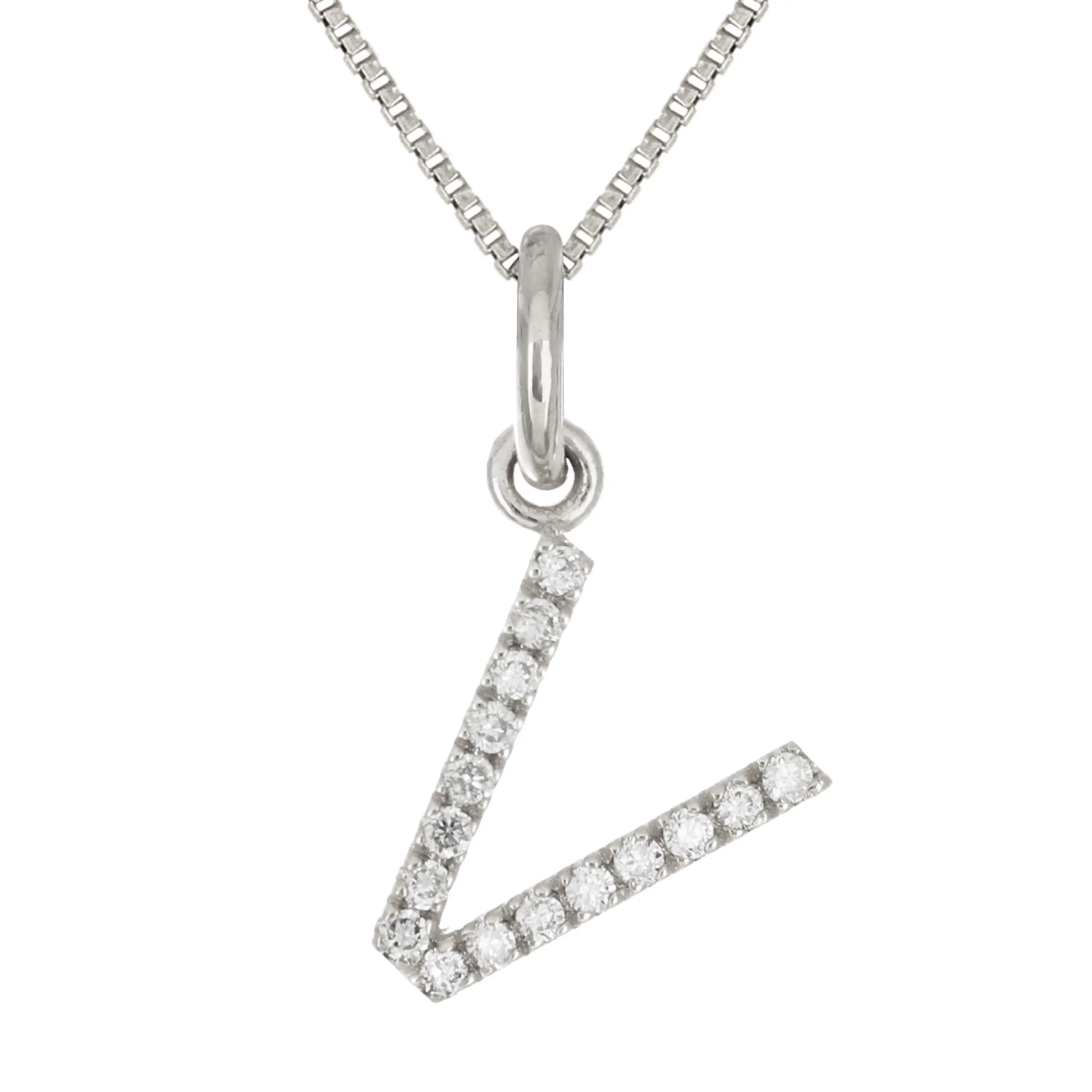 14k Yellow White or Rose Gold Diamond Initial Letter Charm Pendant Necklace 18"