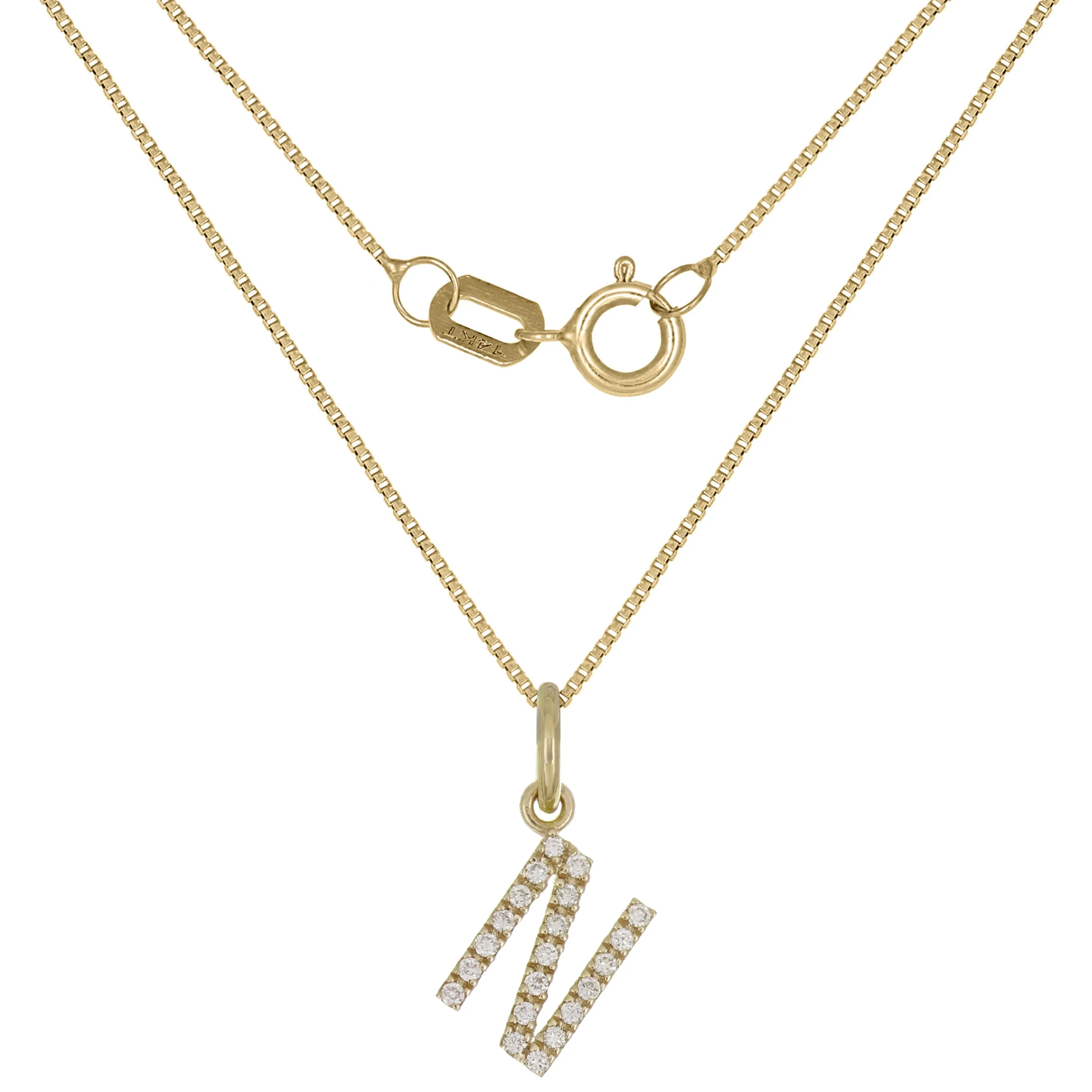 14k Yellow White or Rose Gold Diamond Initial Letter Charm Pendant Necklace 18"