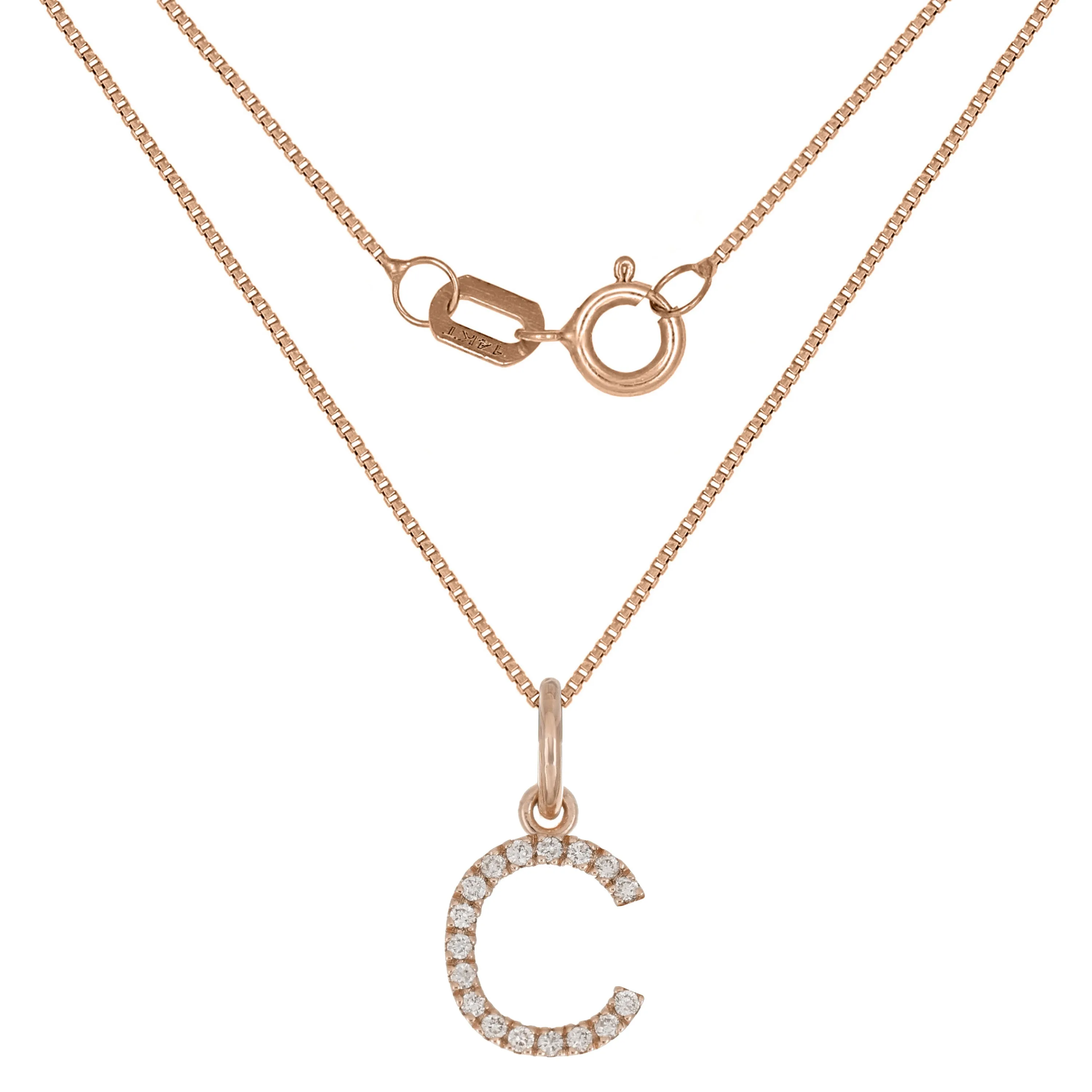 14k Yellow White or Rose Gold Diamond Initial Letter Charm Pendant Necklace 18"
