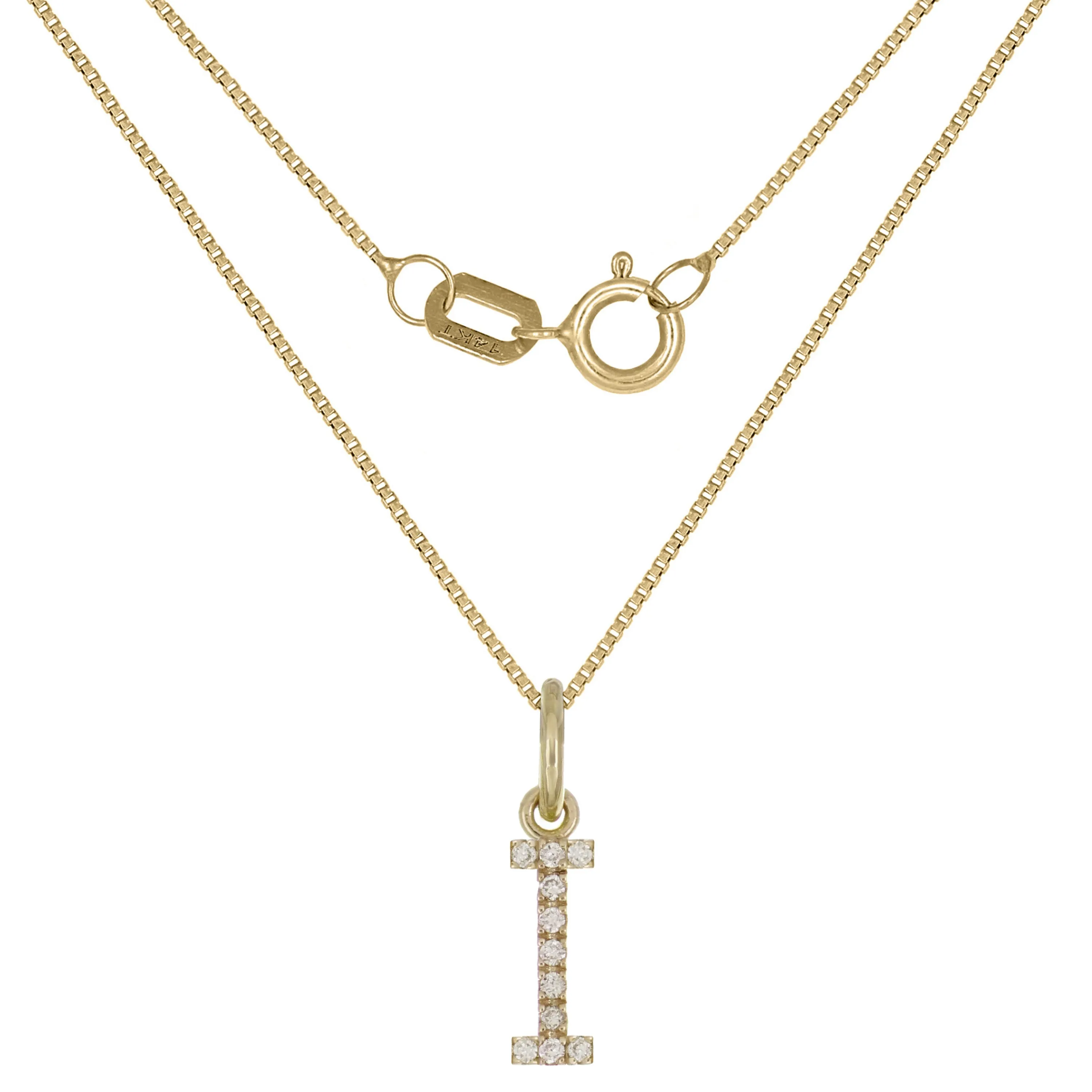 14k Yellow White or Rose Gold Diamond Initial Letter Charm Pendant Necklace 18"