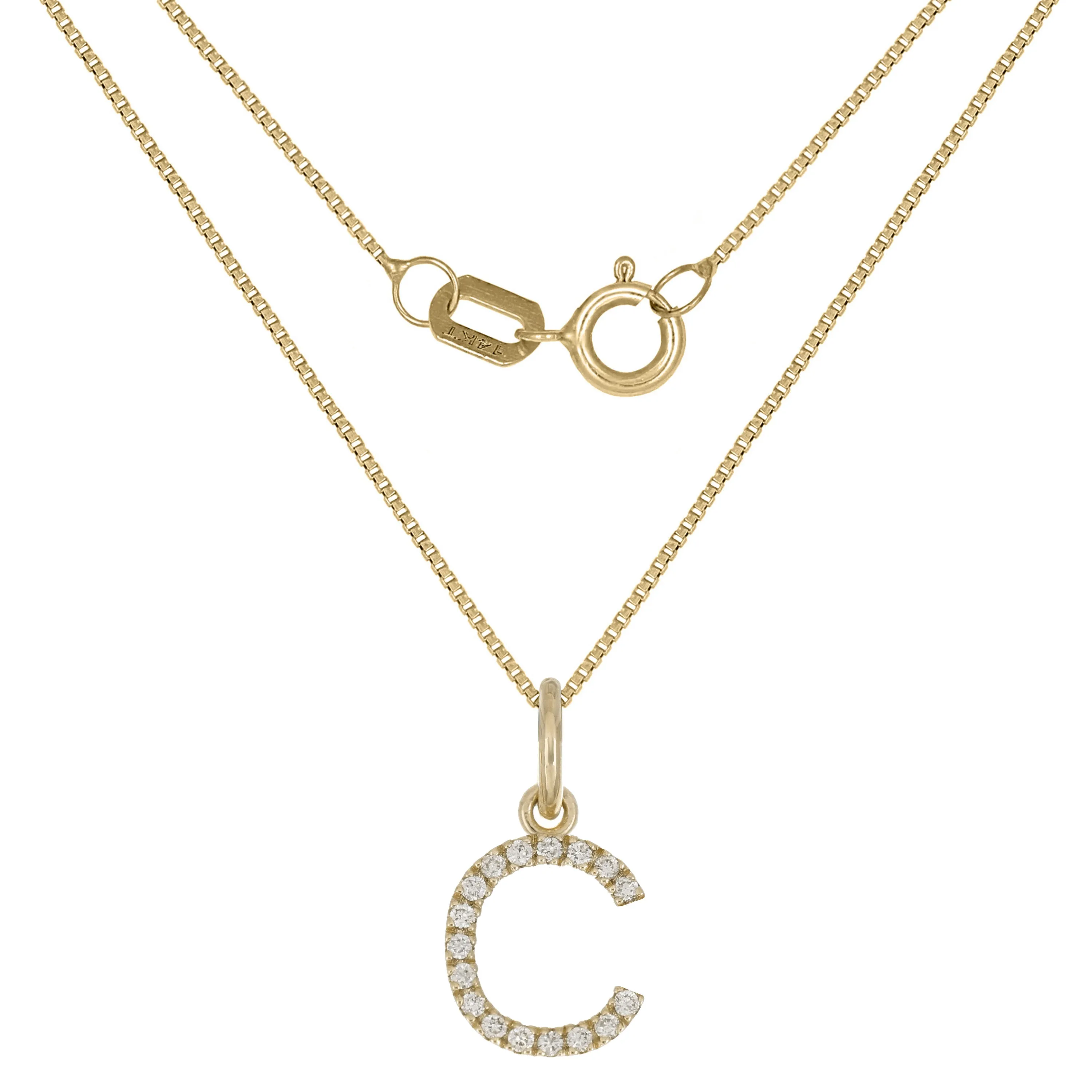 14k Yellow White or Rose Gold Diamond Initial Letter Charm Pendant Necklace 18"