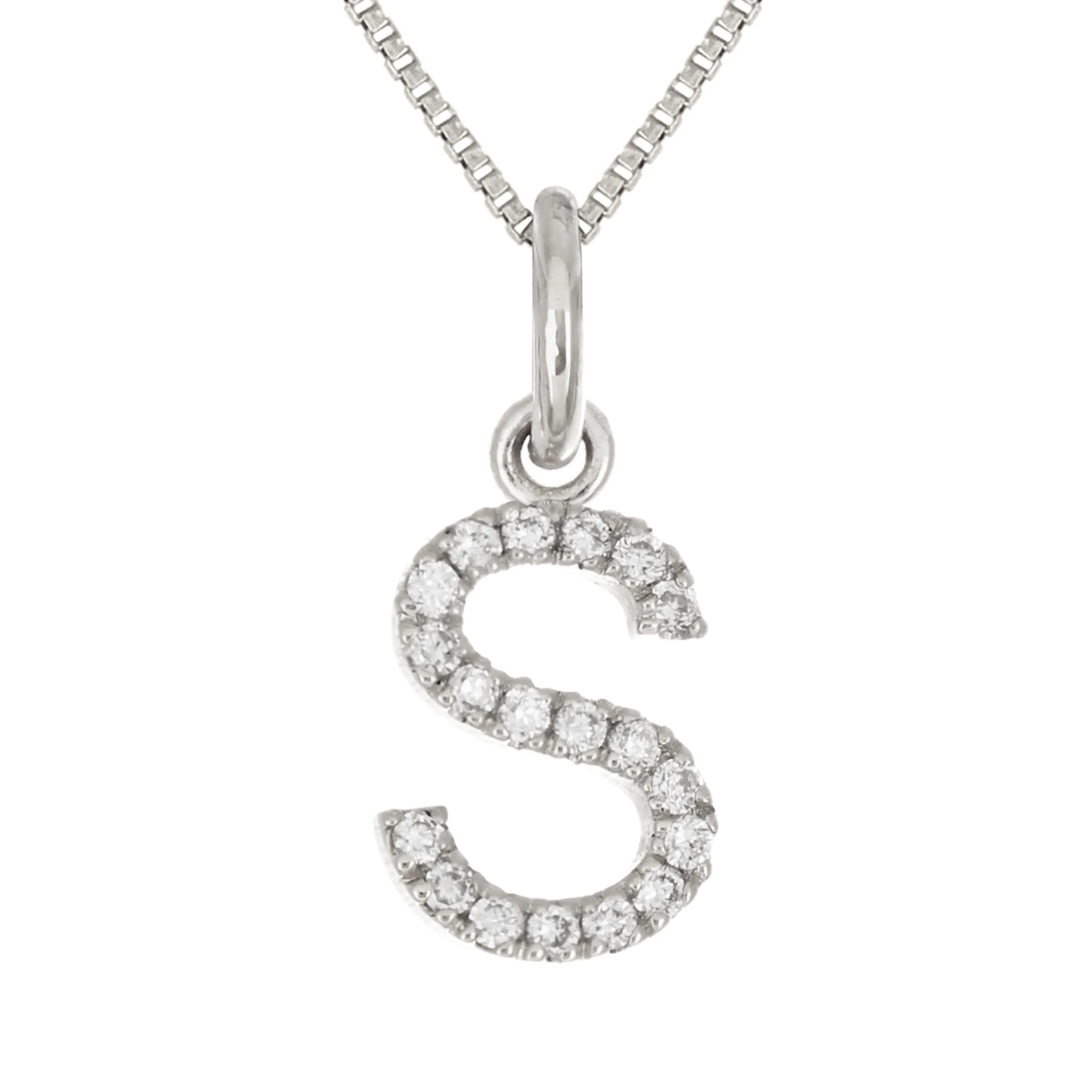 14k Yellow White or Rose Gold Diamond Initial Letter Charm Pendant Necklace 18"
