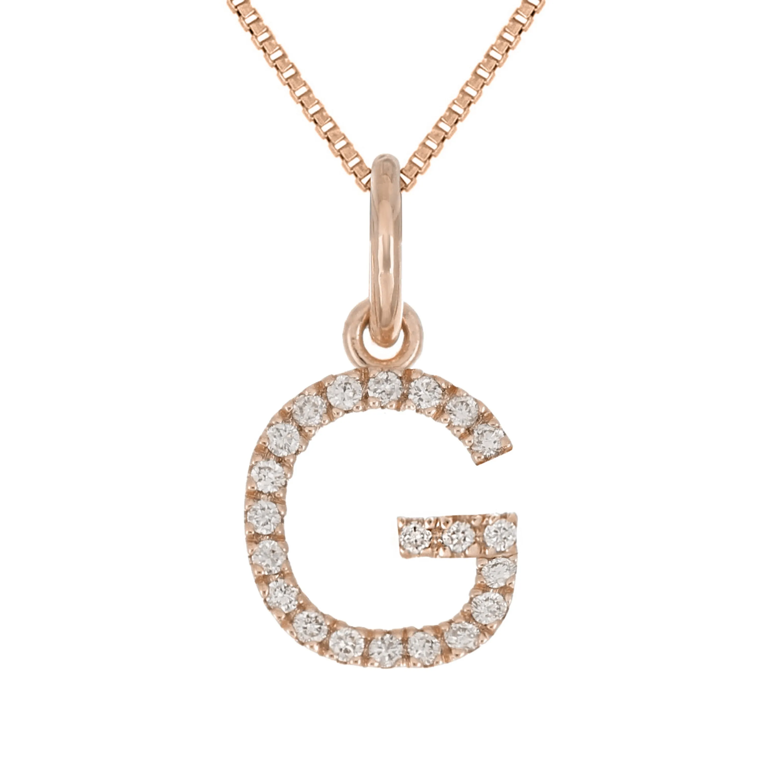 14k Yellow White or Rose Gold Diamond Initial Letter Charm Pendant Necklace 18"