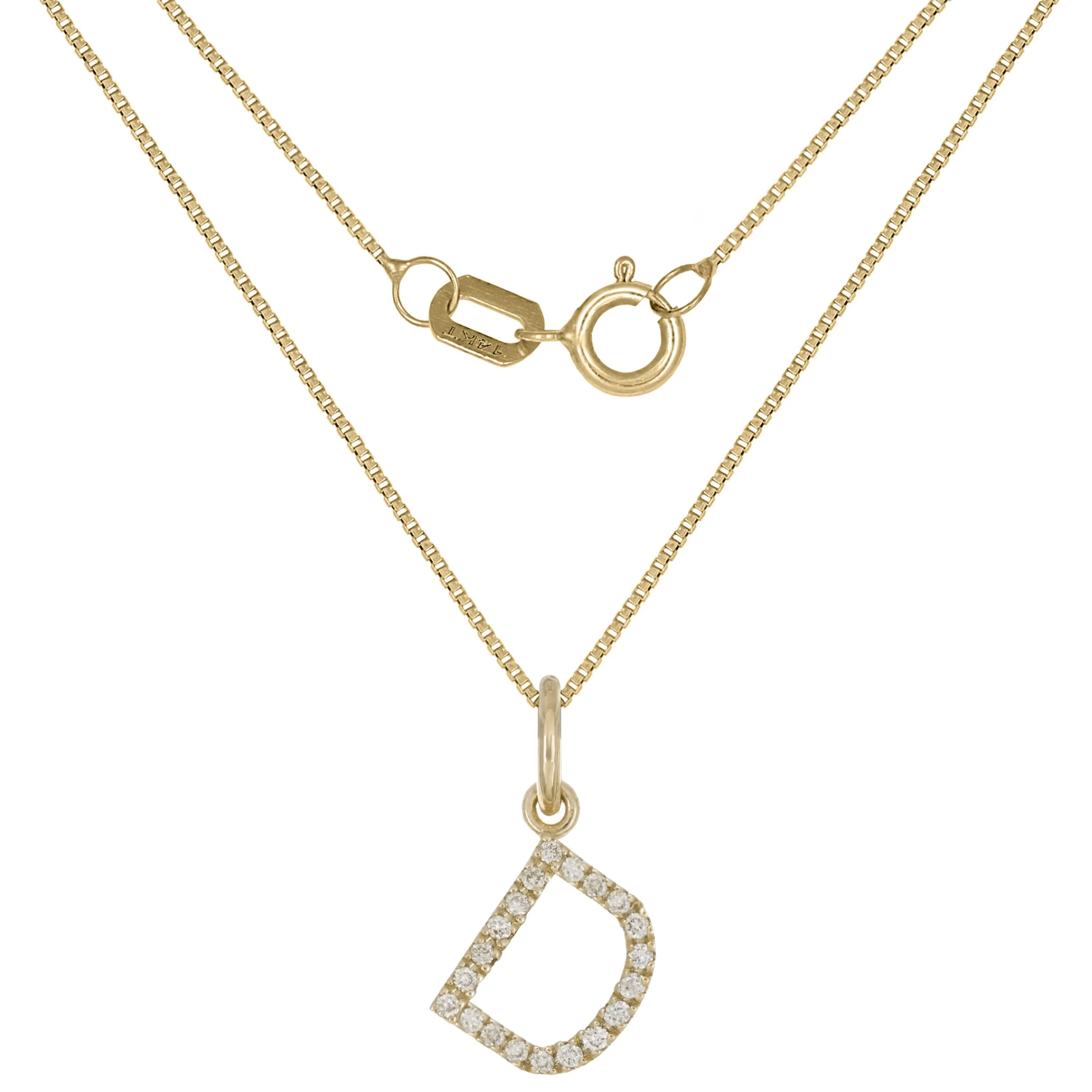 14k Yellow White or Rose Gold Diamond Initial Letter Charm Pendant Necklace 18"