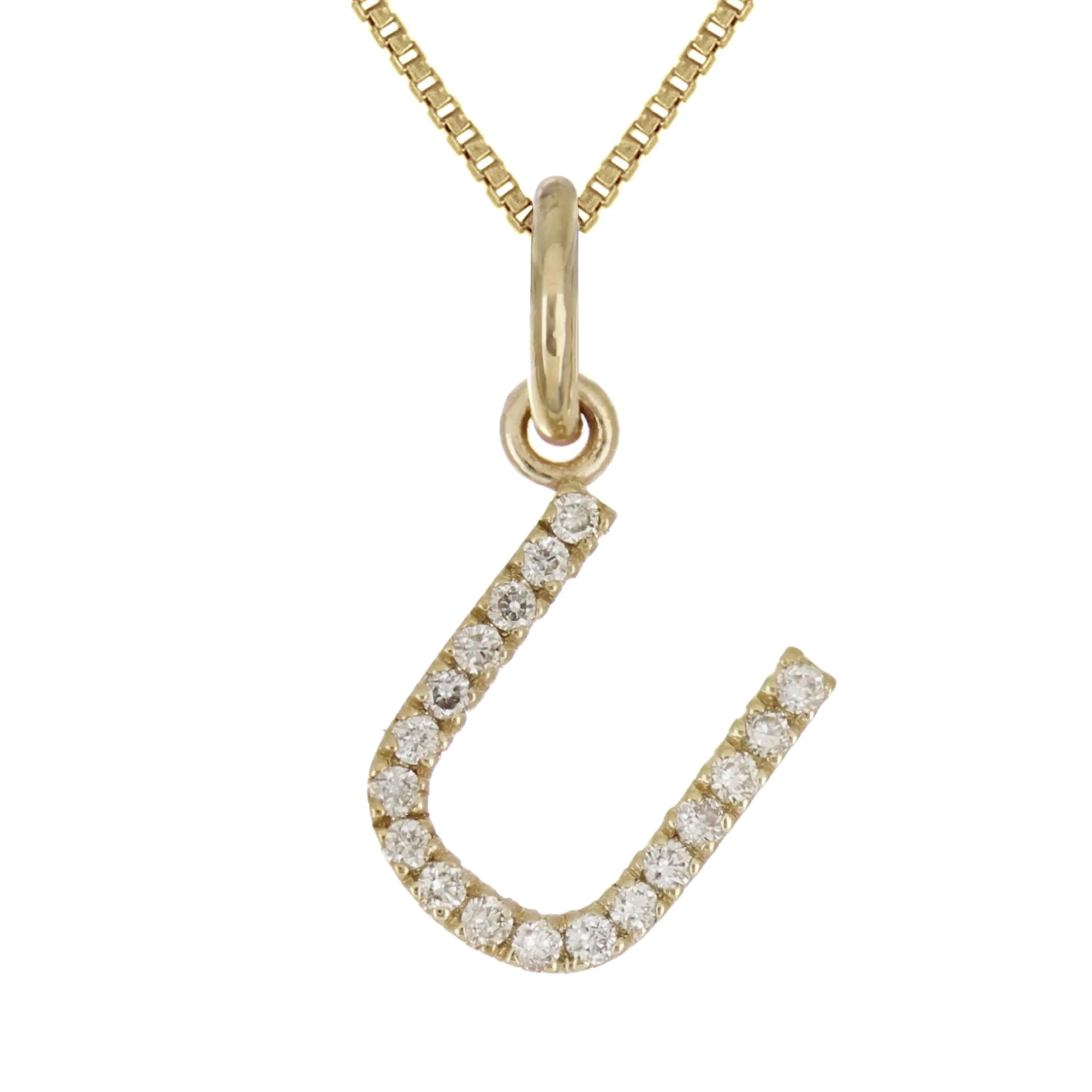 14k Yellow White or Rose Gold Diamond Initial Letter Charm Pendant Necklace 18"