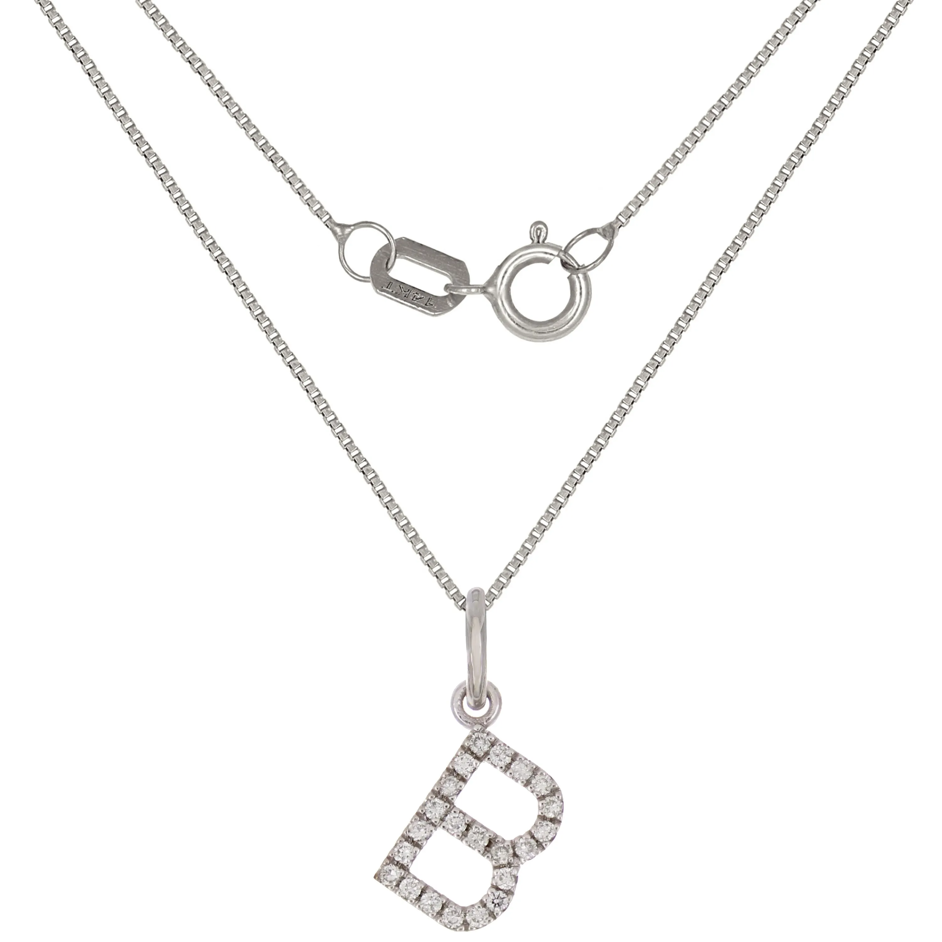 14k Yellow White or Rose Gold Diamond Initial Letter Charm Pendant Necklace 18"