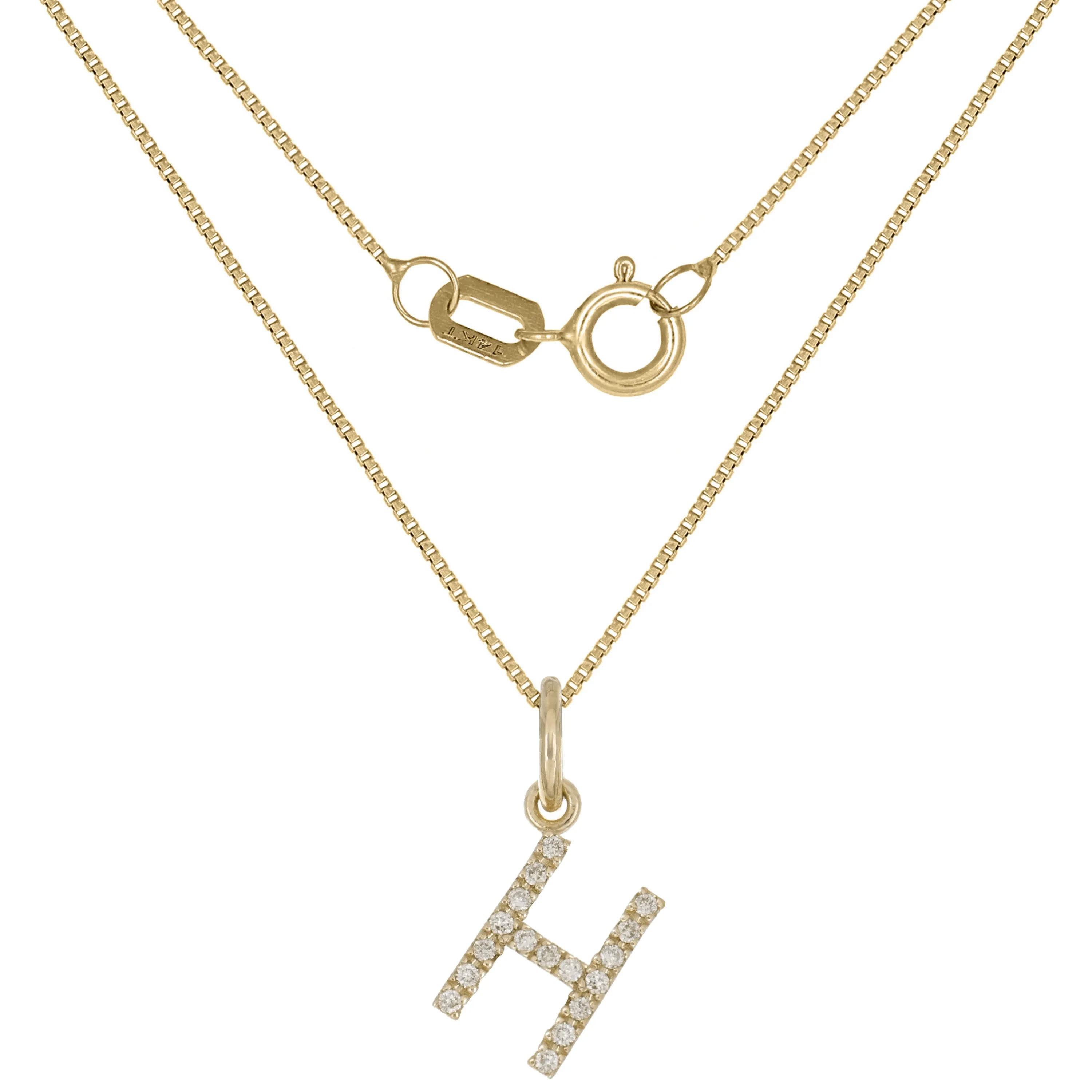 14k Yellow White or Rose Gold Diamond Initial Letter Charm Pendant Necklace 18"