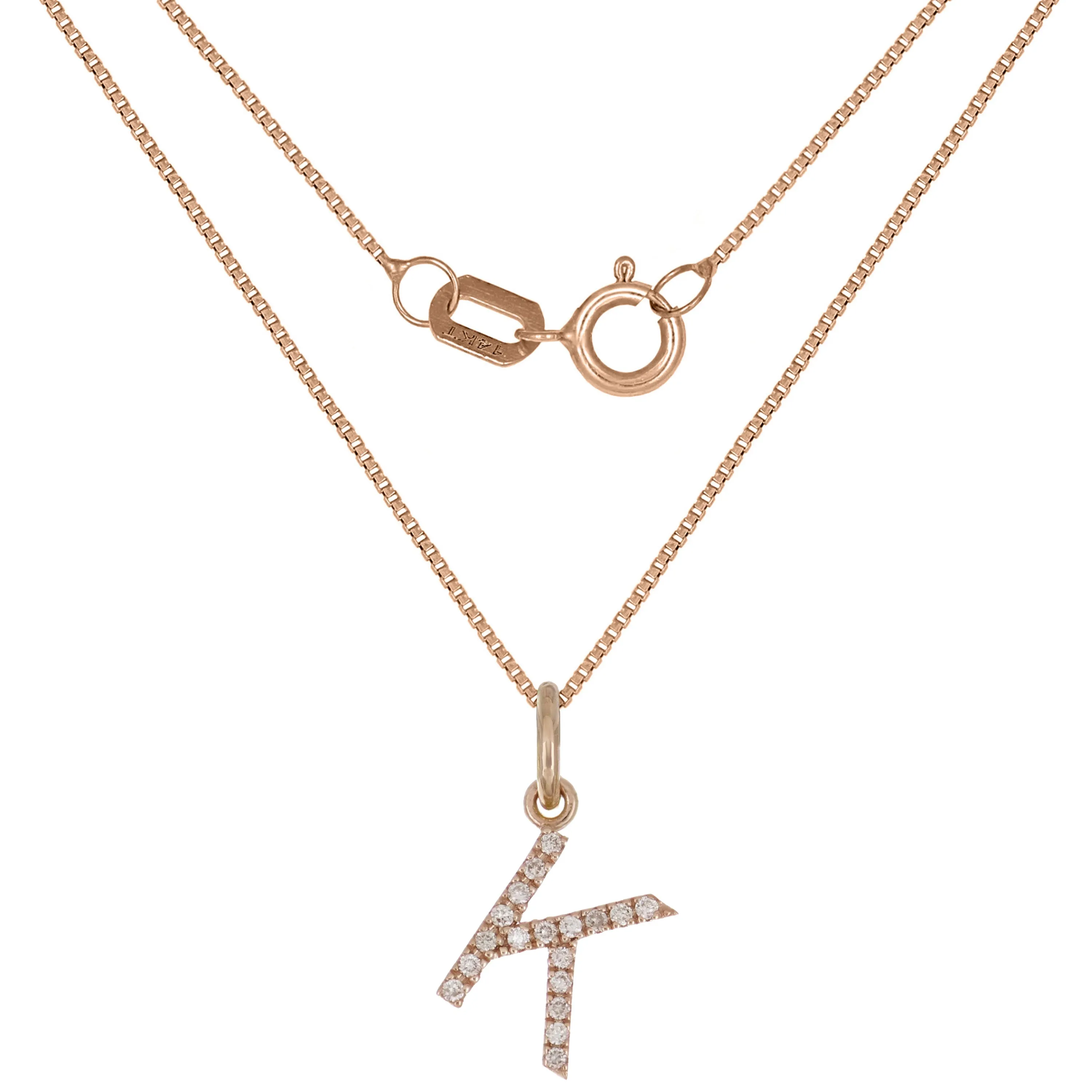 14k Yellow White or Rose Gold Diamond Initial Letter Charm Pendant Necklace 18"