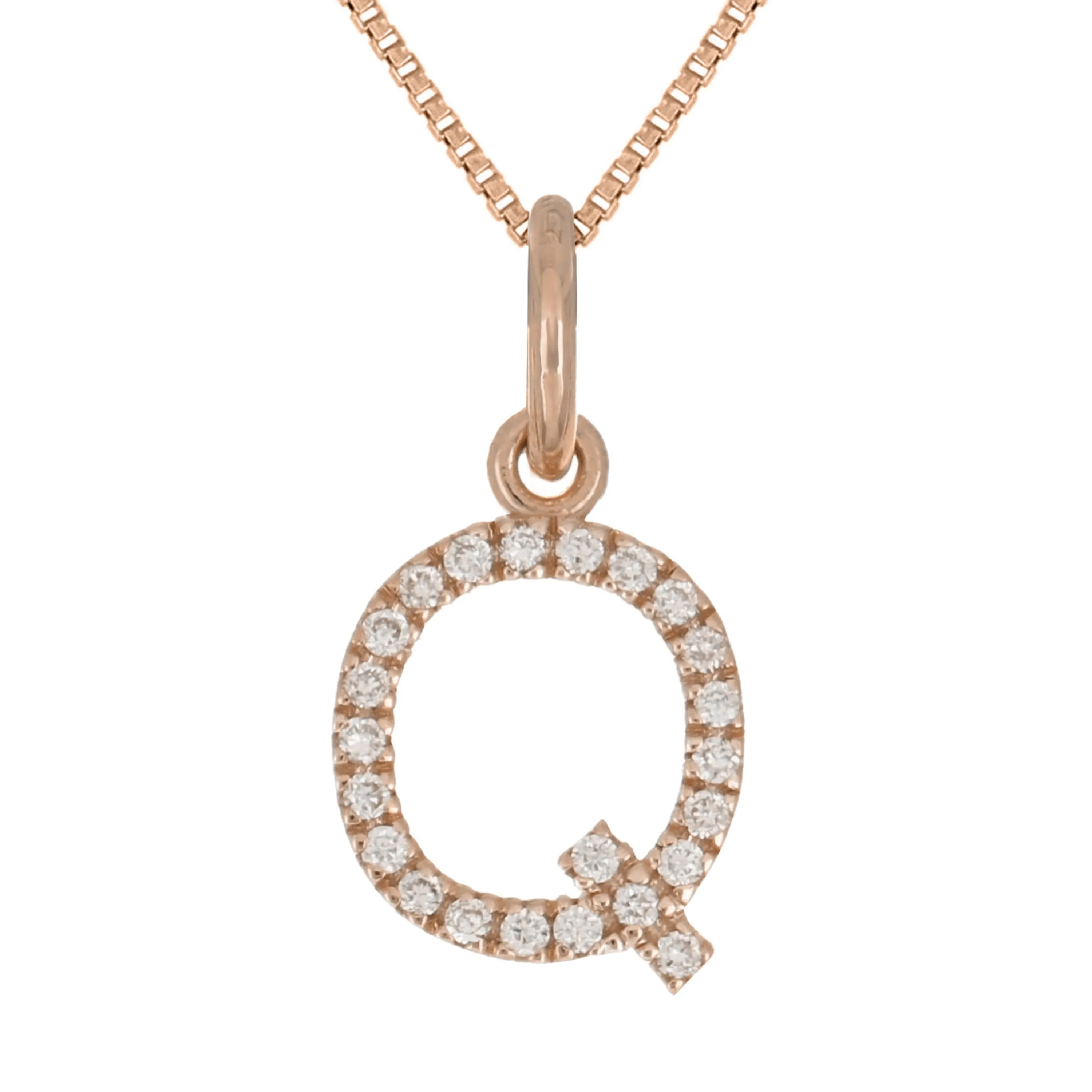 14k Yellow White or Rose Gold Diamond Initial Letter Charm Pendant Necklace 18"