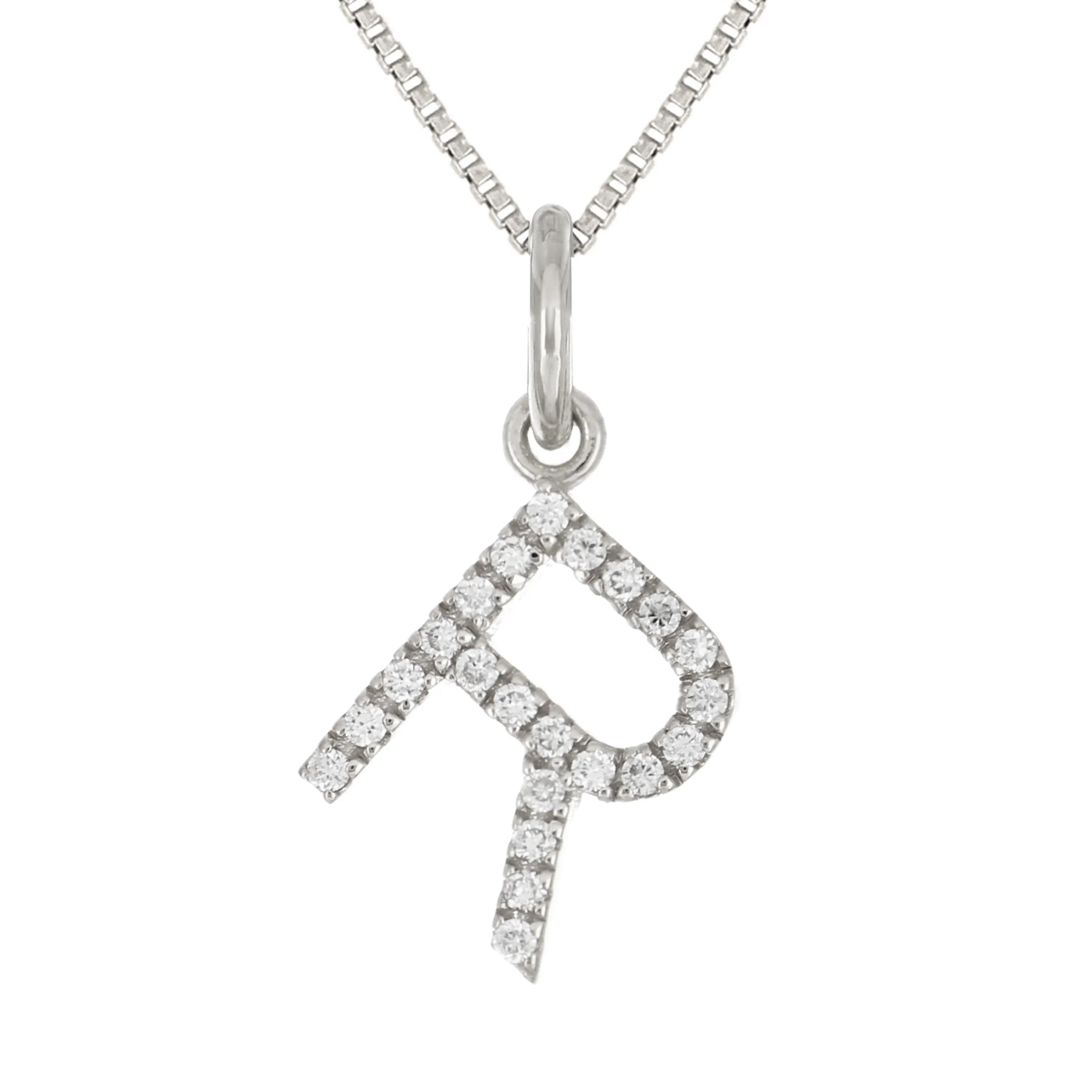 14k Yellow White or Rose Gold Diamond Initial Letter Charm Pendant Necklace 18"