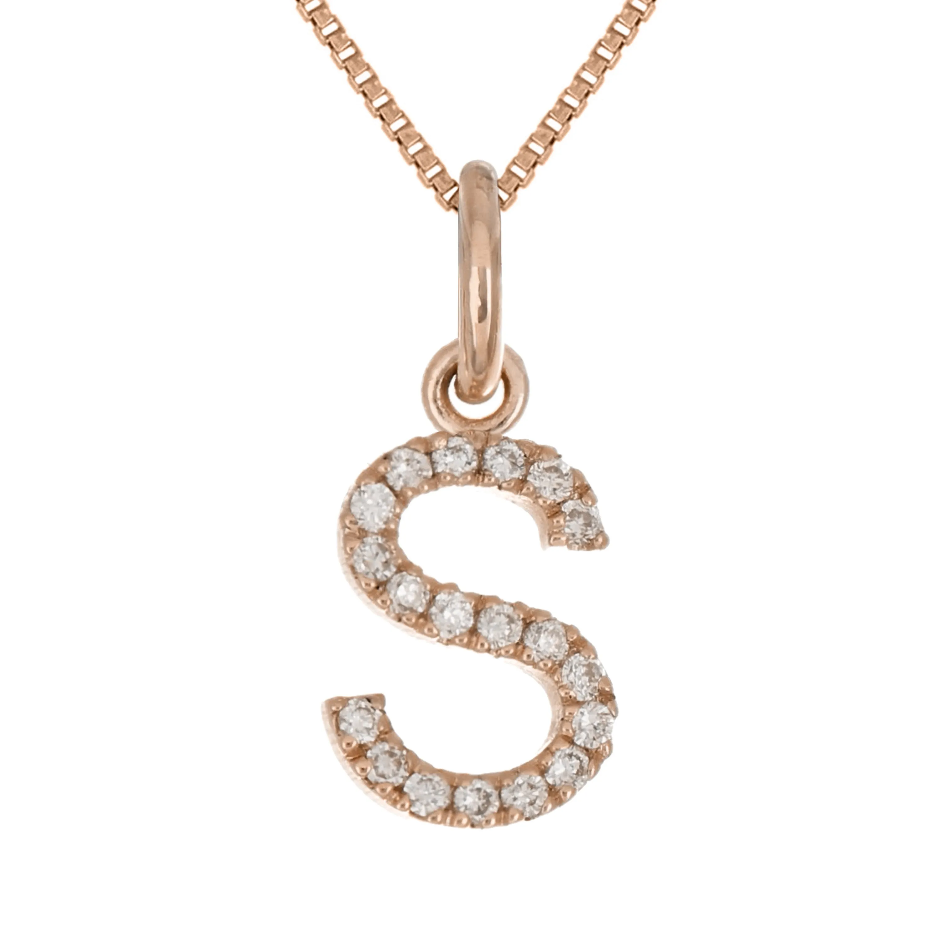 14k Yellow White or Rose Gold Diamond Initial Letter Charm Pendant Necklace 18"