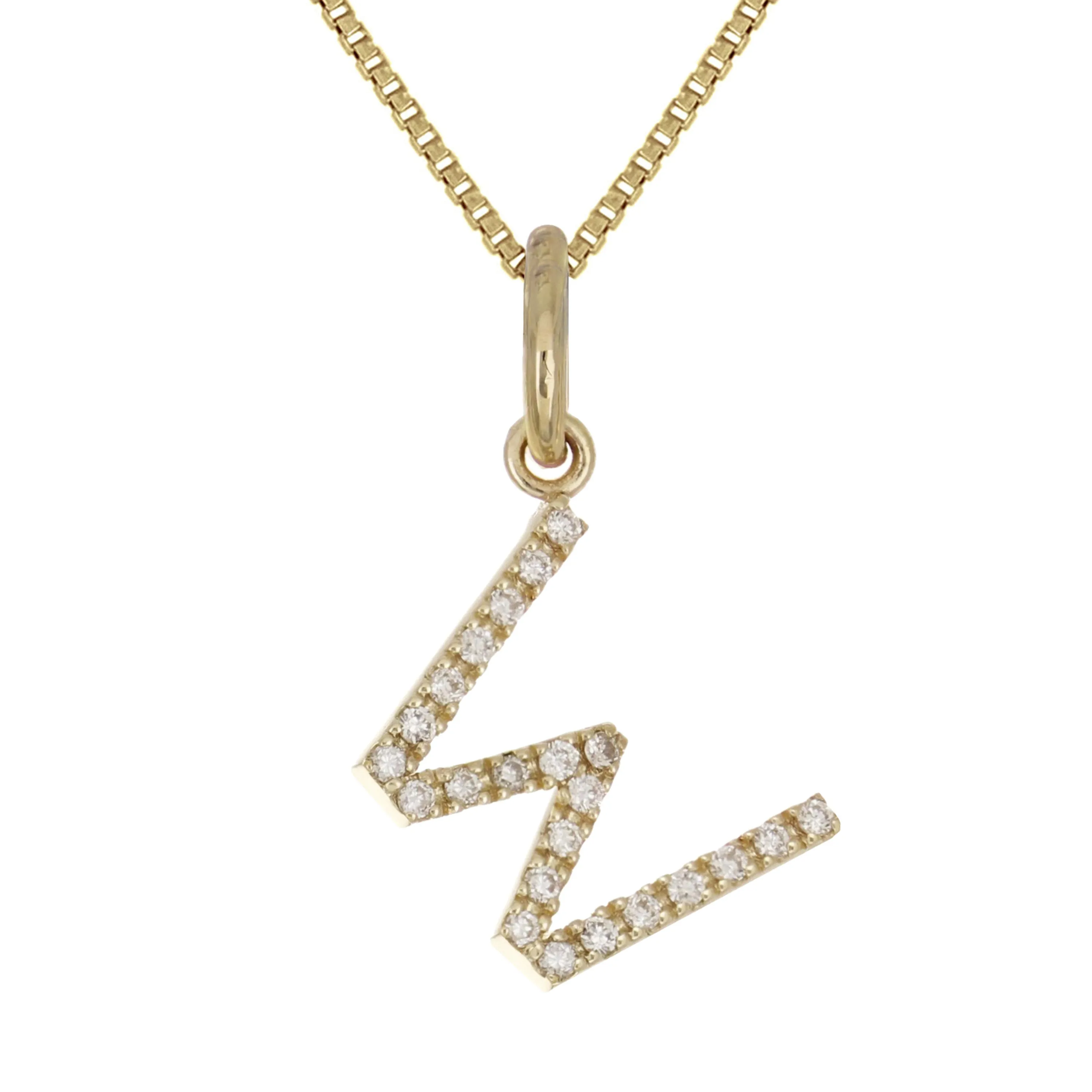14k Yellow White or Rose Gold Diamond Initial Letter Charm Pendant Necklace 18"
