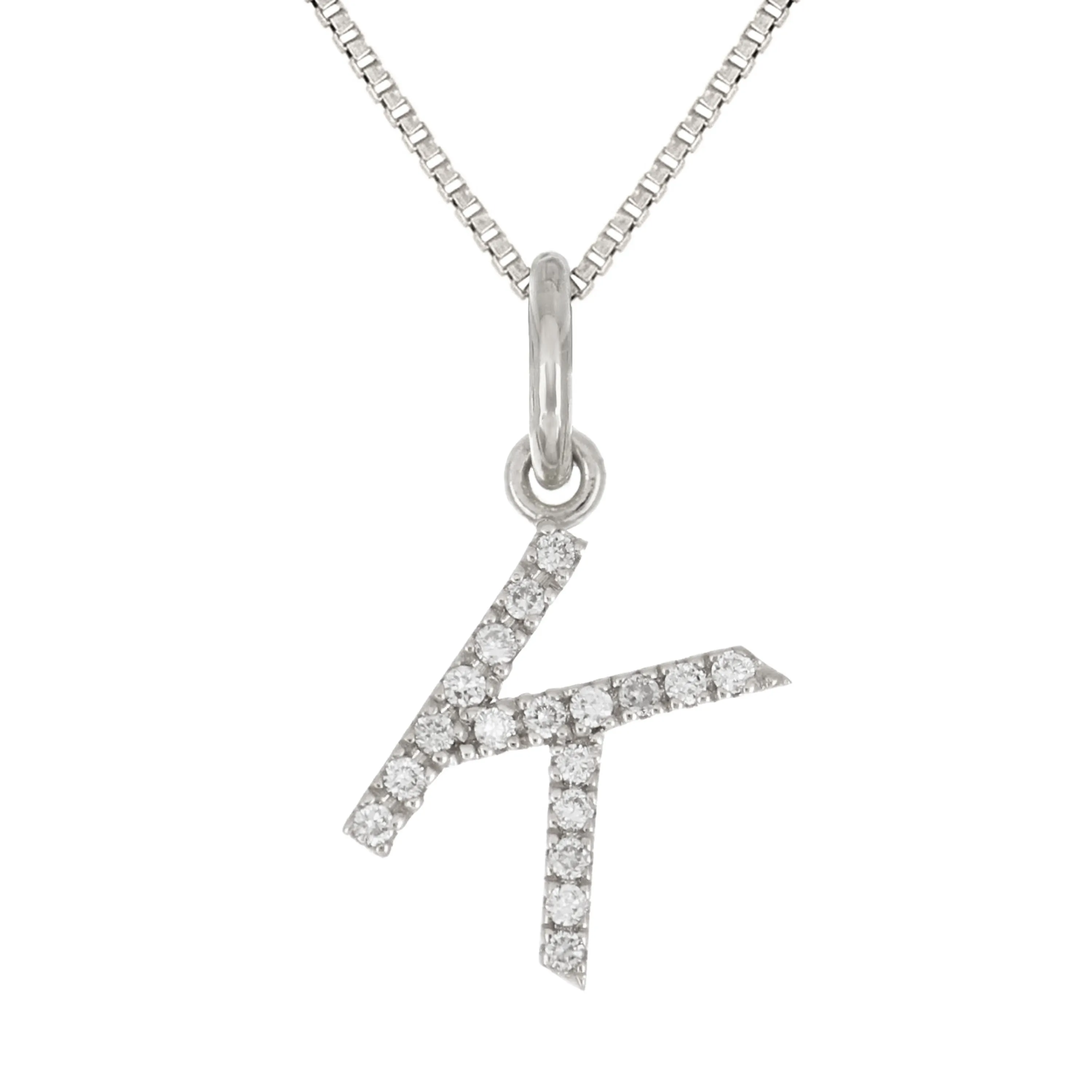 14k Yellow White or Rose Gold Diamond Initial Letter Charm Pendant Necklace 18"