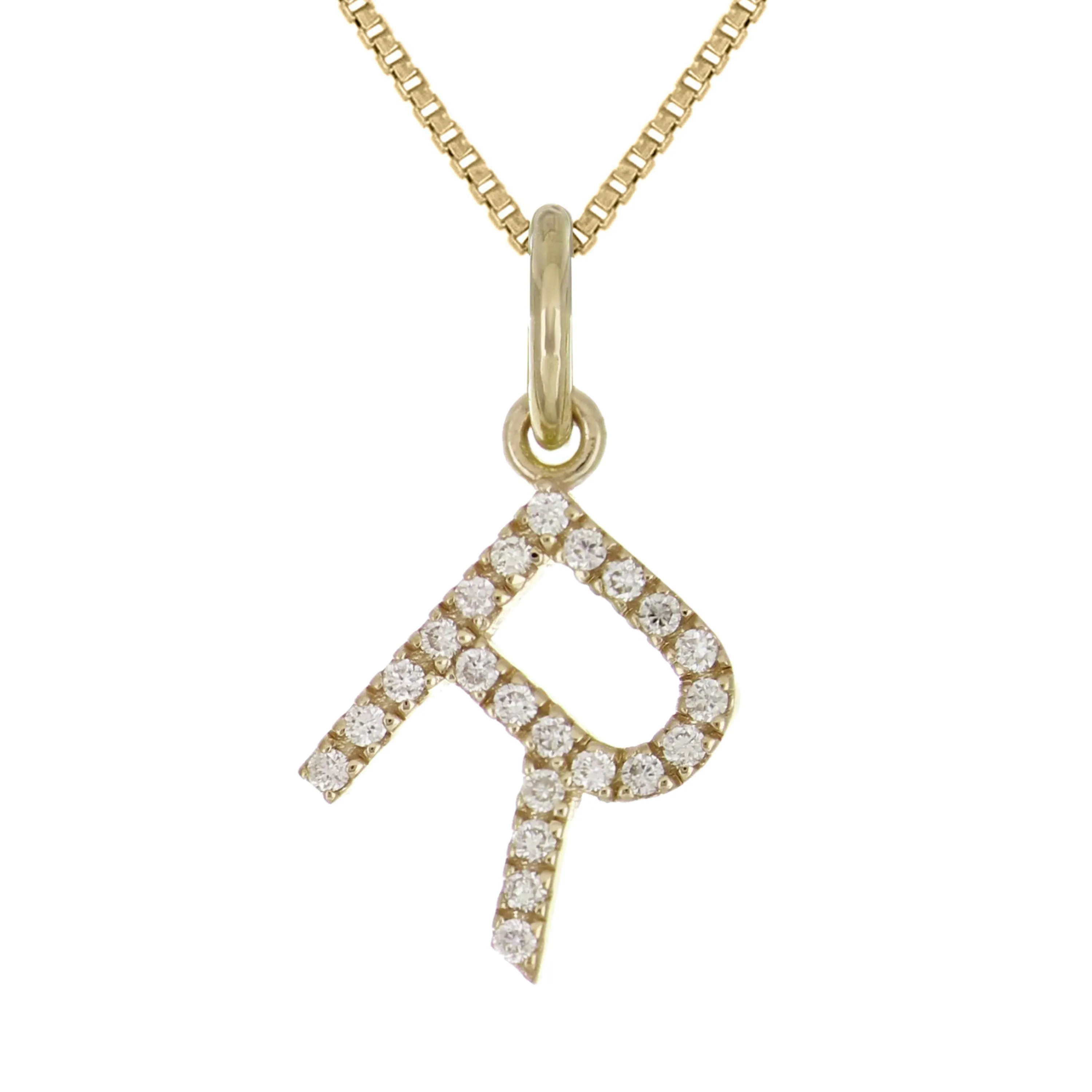 14k Yellow White or Rose Gold Diamond Initial Letter Charm Pendant Necklace 18"