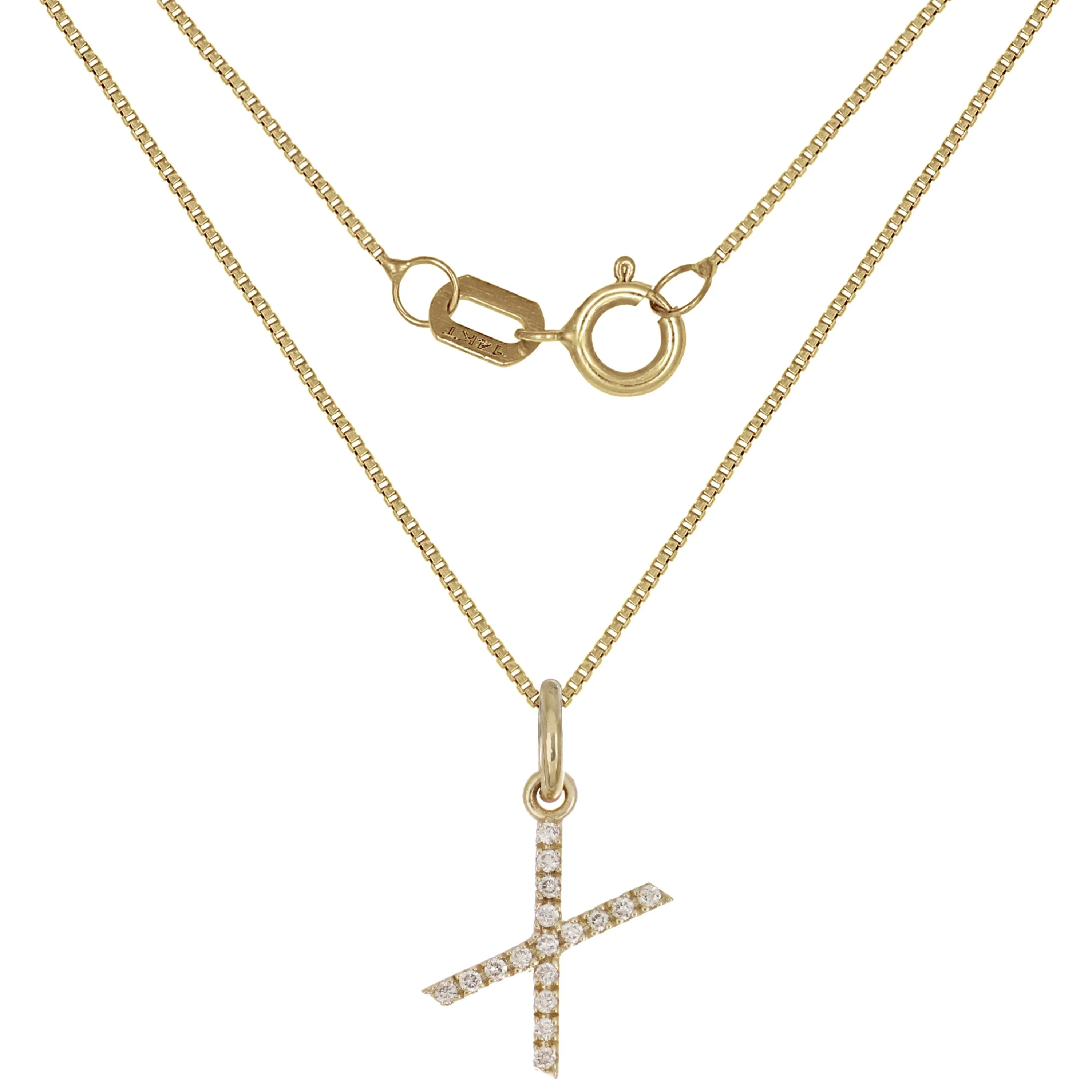 14k Yellow White or Rose Gold Diamond Initial Letter Charm Pendant Necklace 18"