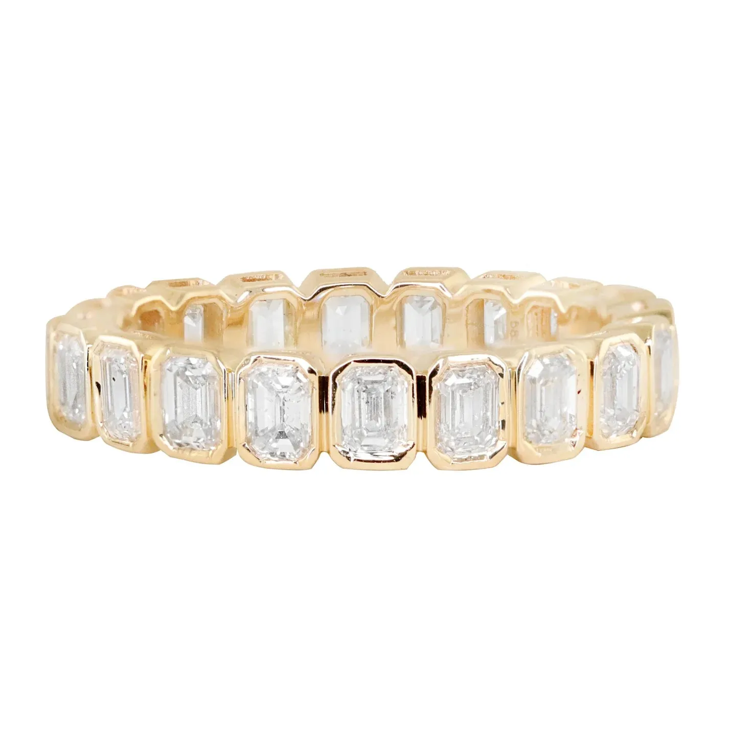 14kt gold petite emerald cut diamond bezel band