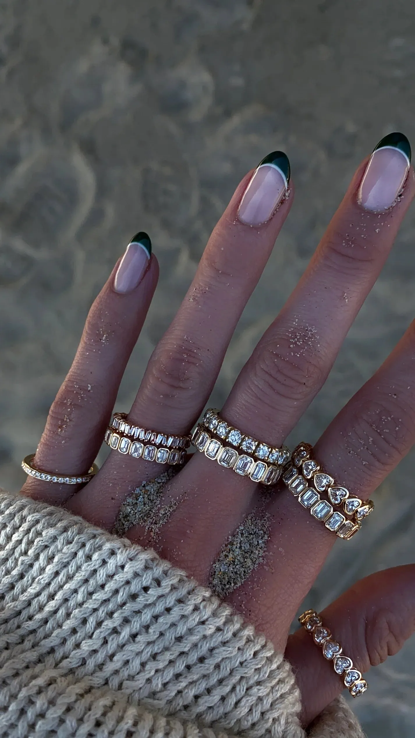 14kt gold petite emerald cut diamond bezel band