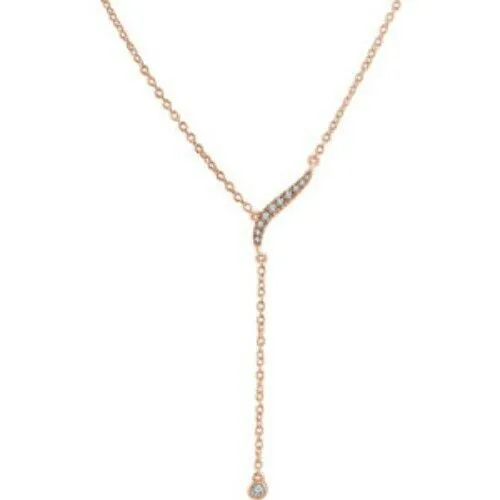 14KT Rose Gold Bezel 1/10 Carat Diamond Lariat Necklace