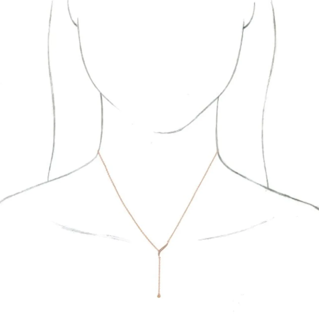 14KT Rose Gold Bezel 1/10 Carat Diamond Lariat Necklace
