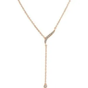 14KT Rose Gold Bezel 1/10 Carat Diamond Lariat Necklace