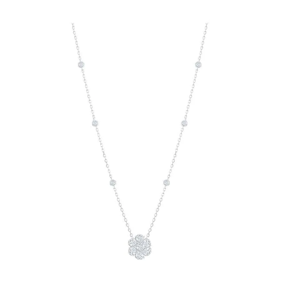 14kt White Gold 1.30ct Diamond Cluster Pendant Necklace on Diamonds by the Yard Chain