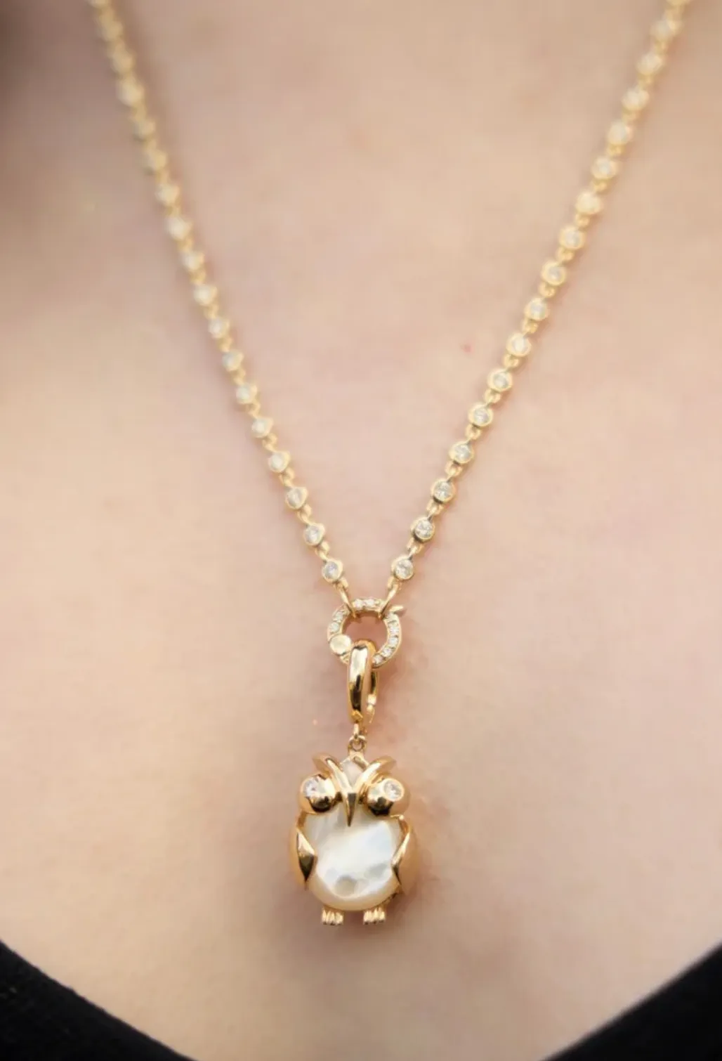 14KY MOP Wisdom Owl Pendant