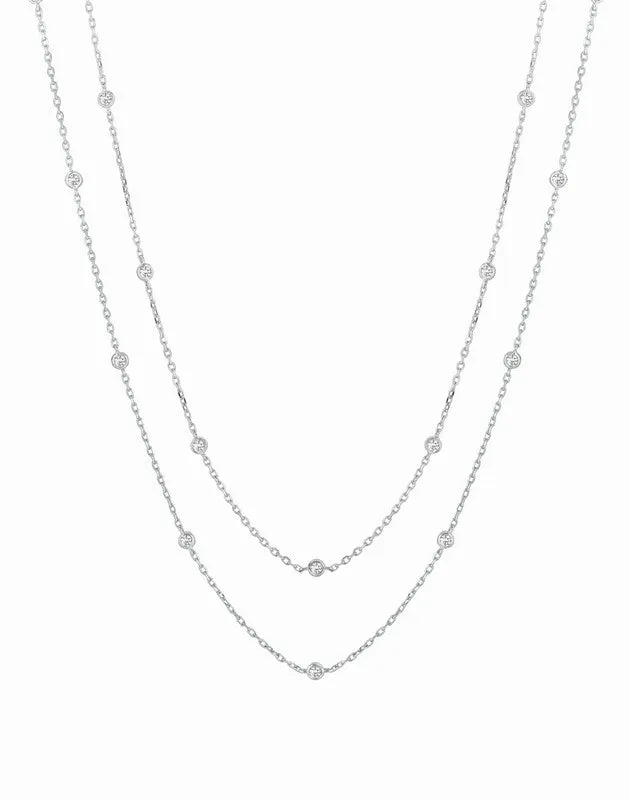15 POINTER 30 STATION 60 INCHES DIAMOND NECKLACE 14K WHITE GOLD (4.3 CTW)