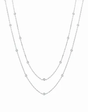 15 POINTER 30 STATION 60 INCHES DIAMOND NECKLACE 14K WHITE GOLD (4.3 CTW)
