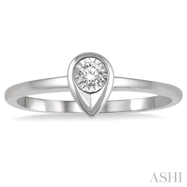 1/50 ctw Pear Shape Round Cut Diamond Promise Ring in 10K White Gold