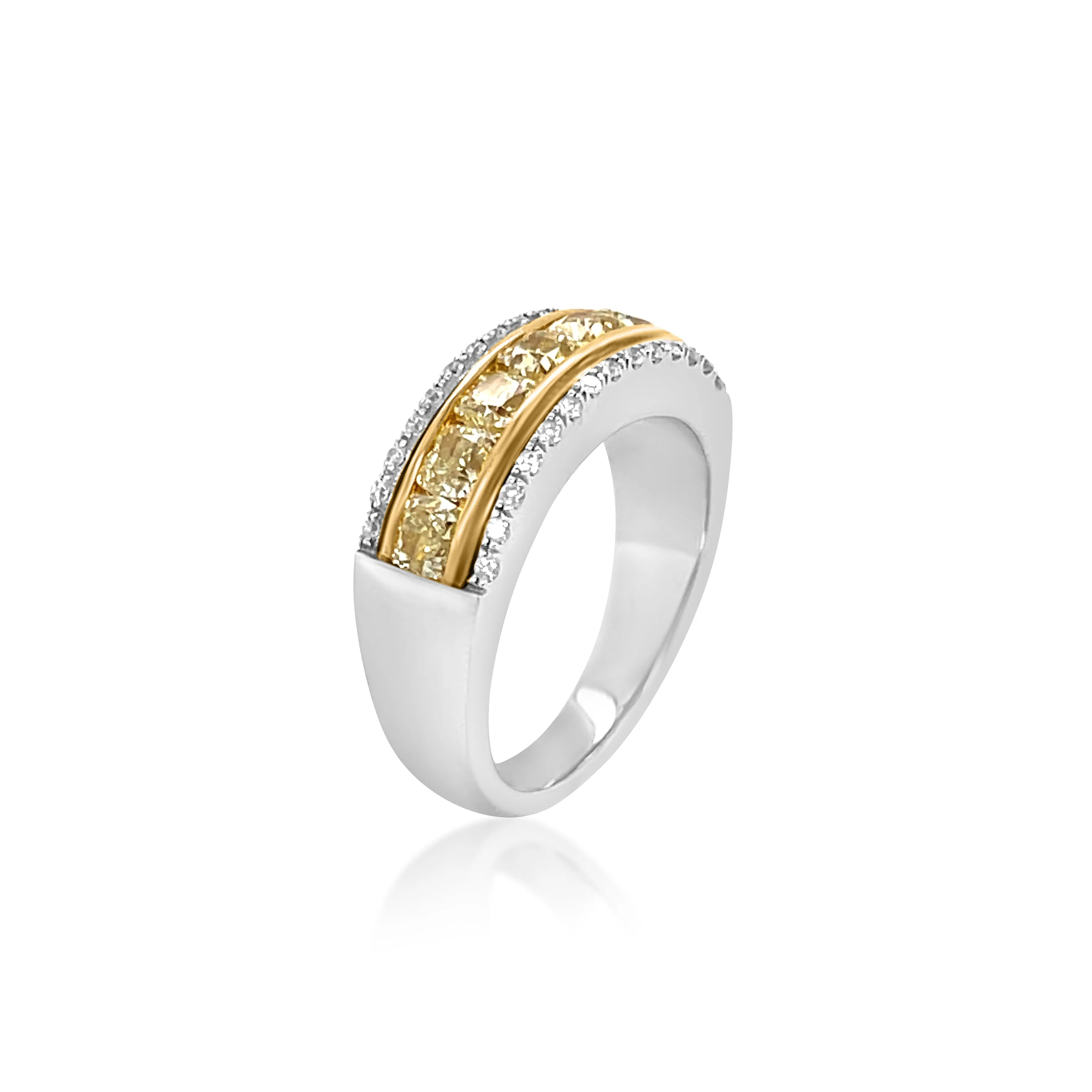 1.54 Carat Yellow Diamond Wedding Band in 14k Two-Tone Gold