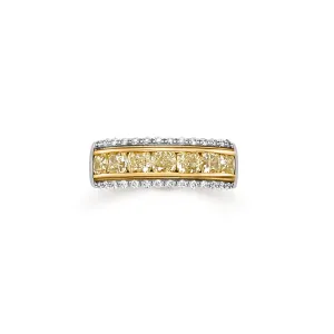 1.54 Carat Yellow Diamond Wedding Band in 14k Two-Tone Gold