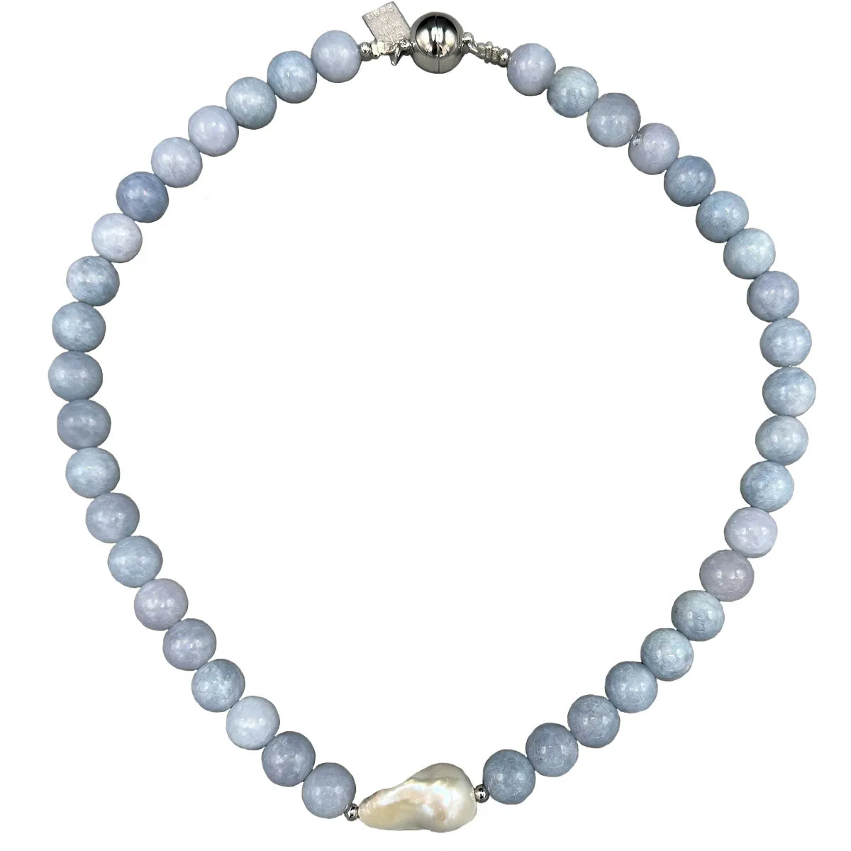 170-BLUE-S | SMOKY BLUE QUARTZ BEADS w/ PEARL 18"
