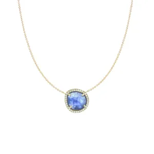 18 Karat Rosé Gold necklace with Tanzanite Slice and white diamond halo