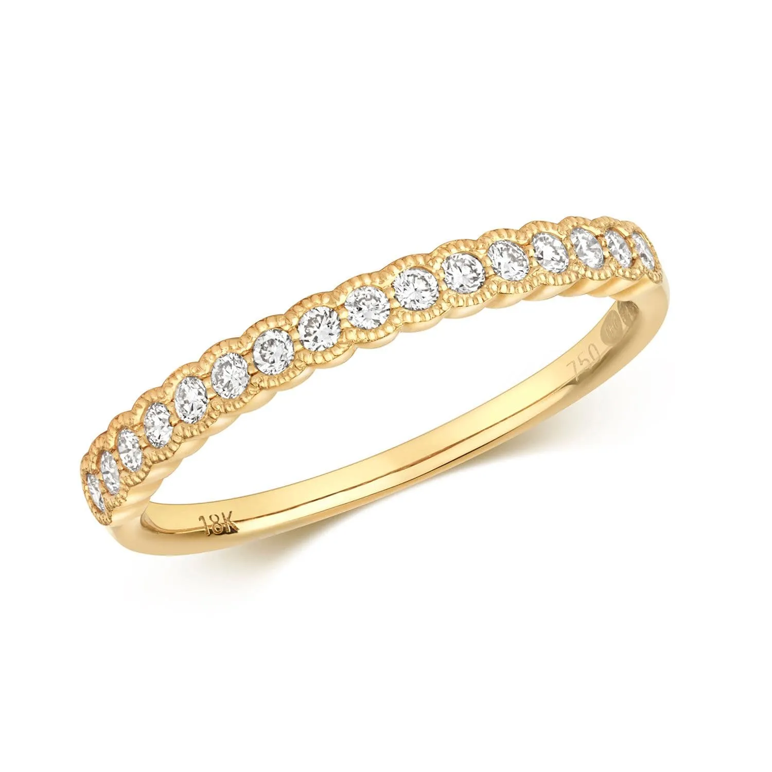18ct Yellow Gold Millgrain Diamond Wedding Ring