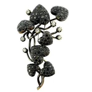 18K Black and White Diamond Heart Brooch