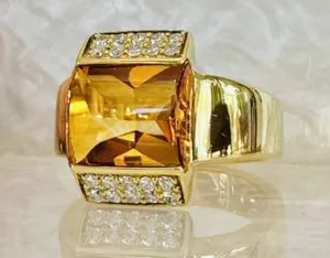 18k Cabochon Cut Citrine with Pave Diamonds