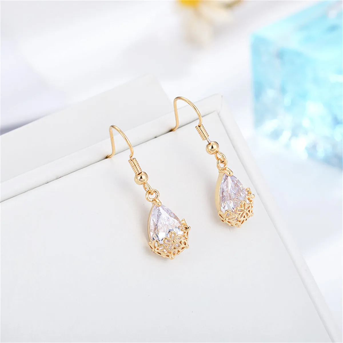 18K Gold-Plated & Crystal Floral Drop Earrings