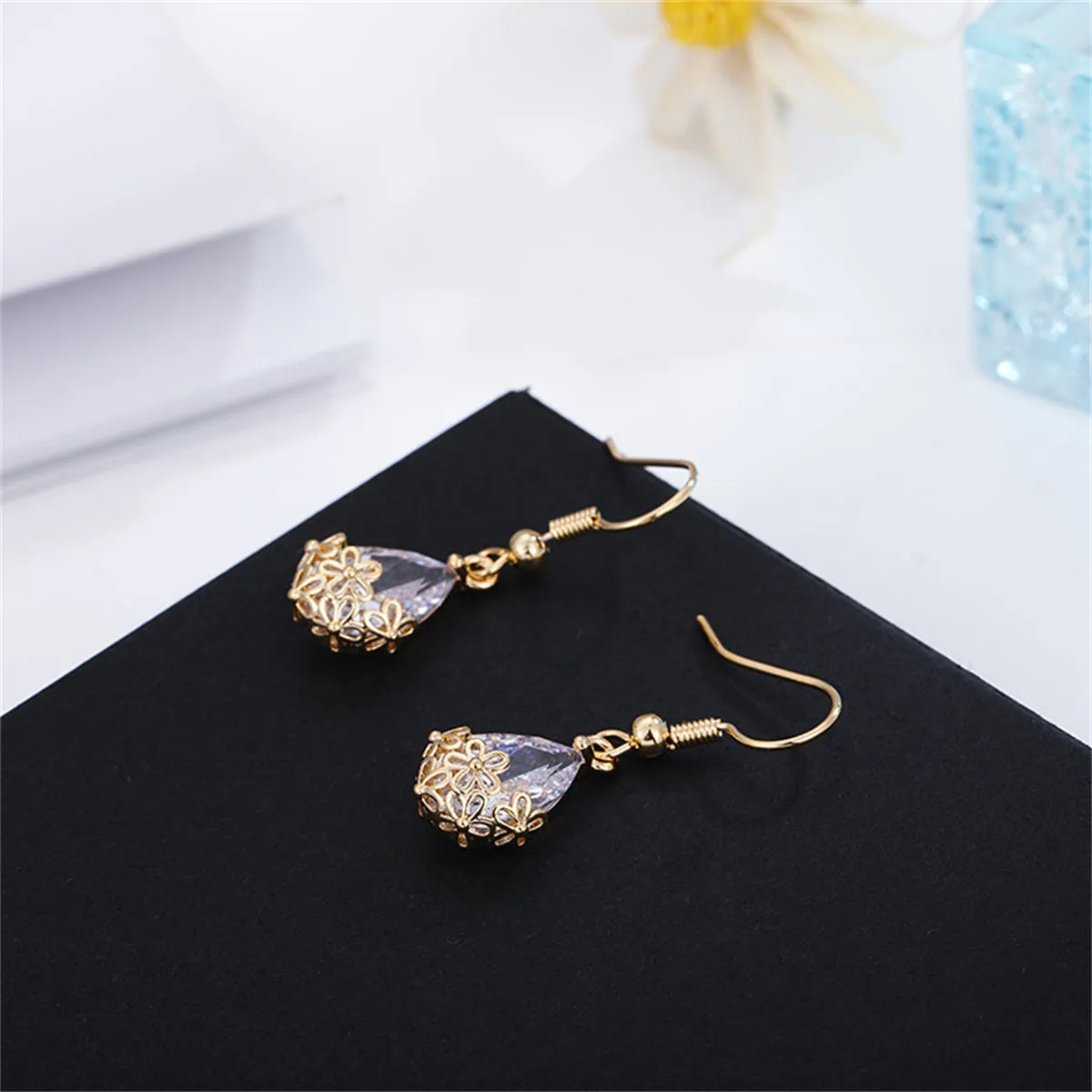 18K Gold-Plated & Crystal Floral Drop Earrings
