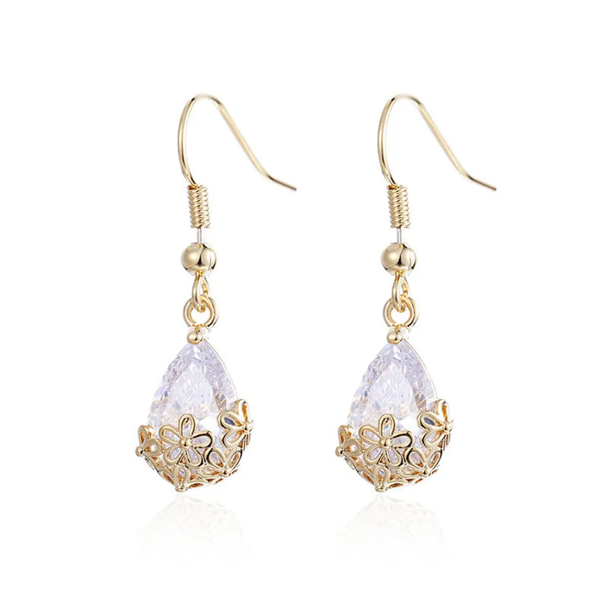 18K Gold-Plated & Crystal Floral Drop Earrings