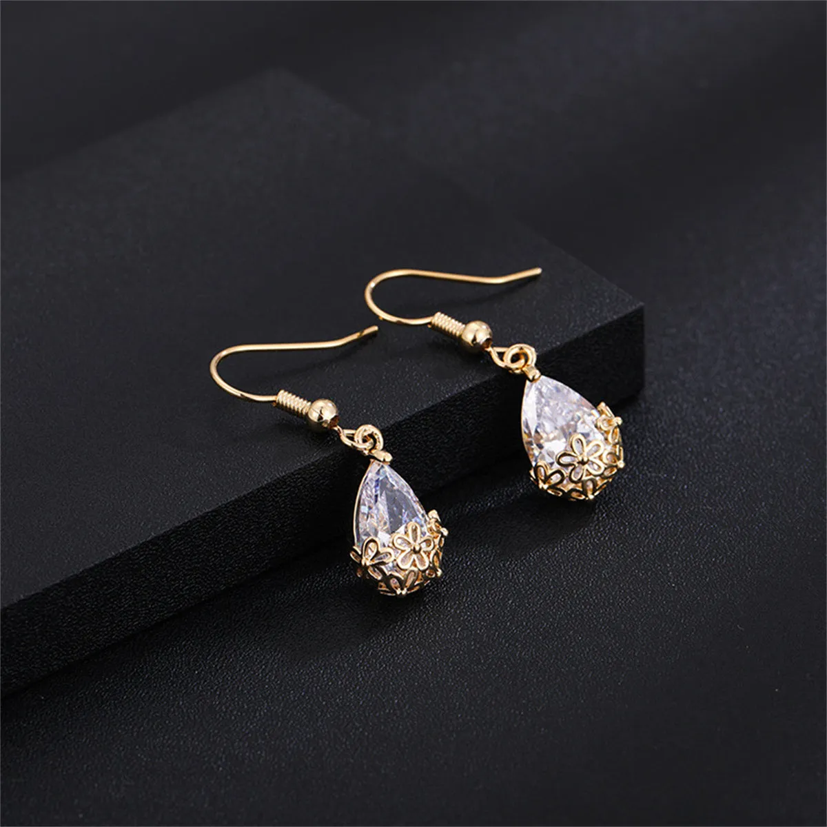 18K Gold-Plated & Crystal Floral Drop Earrings