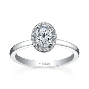 18K Palladium White Gold Maple Leaf (0.35ct) Canadian Diamond Oval Halo Engagement Ring