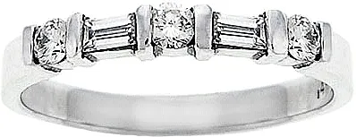 18k White Gold 1/2ct Round & Baguette Diamond Wedding Band