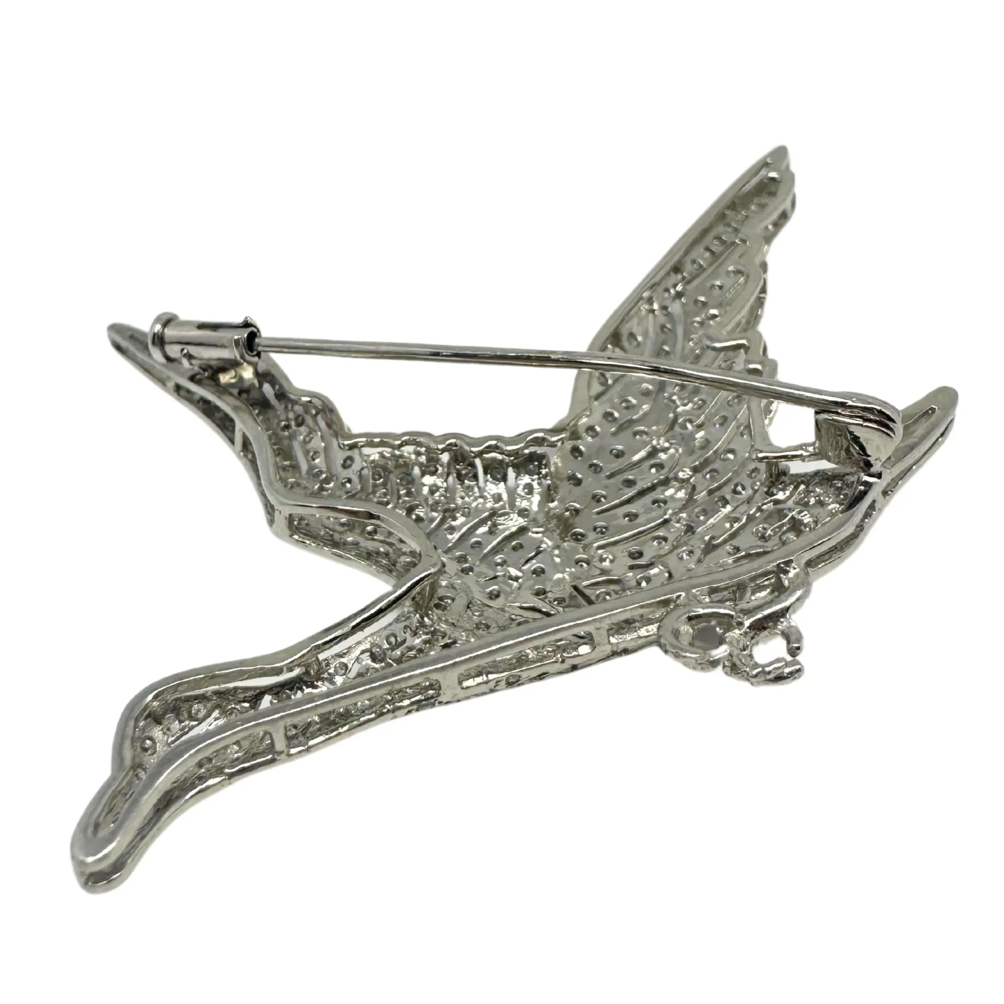18K White Gold Diamond and Ruby Bird Brooch