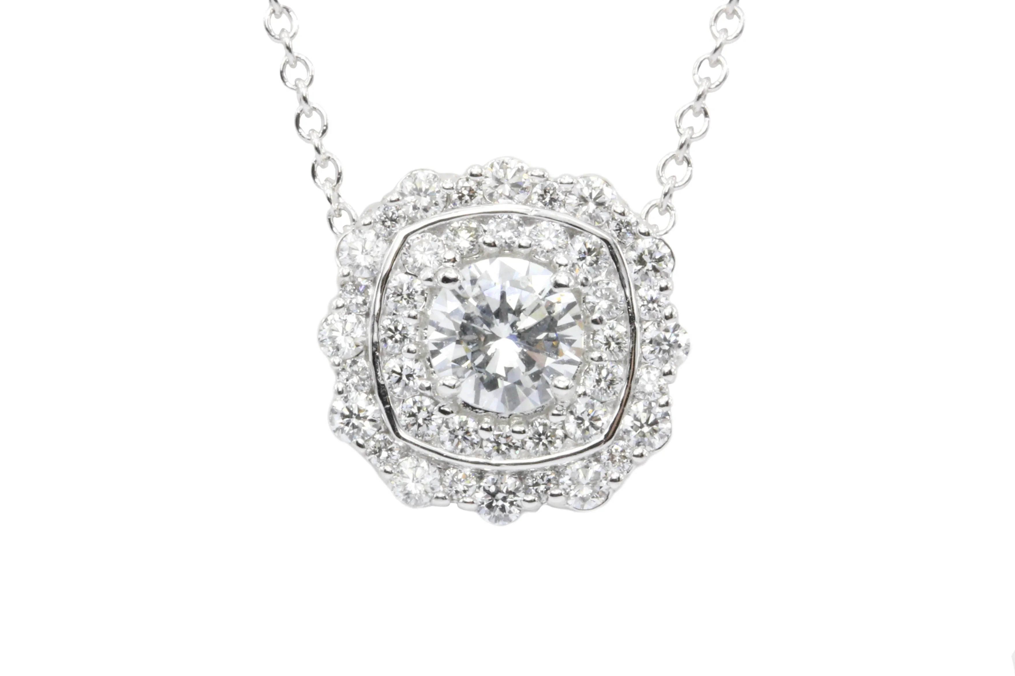 18K White Gold Diamond Cluster .90 CTW Pendant