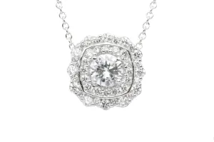 18K White Gold Diamond Cluster .90 CTW Pendant
