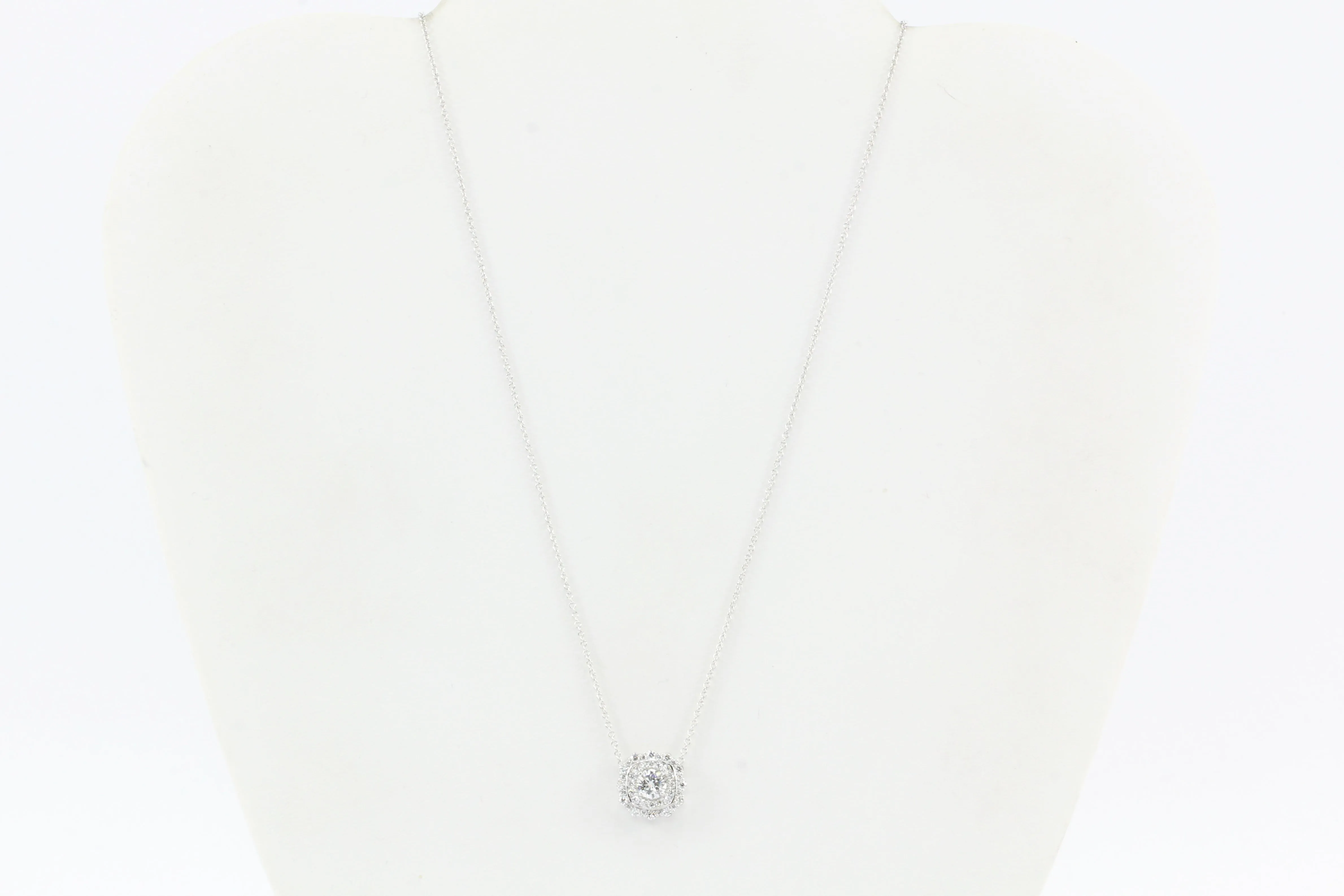 18K White Gold Diamond Cluster .90 CTW Pendant